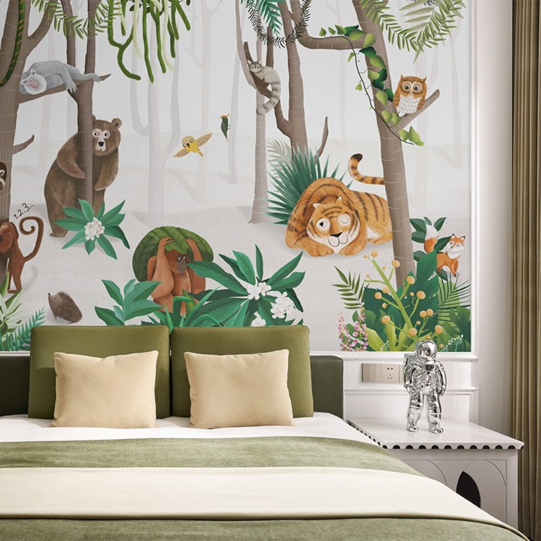 墙酷 老虎小鹿棕熊动物森林儿童壁画_家装选材_家居家具选材_装修材料