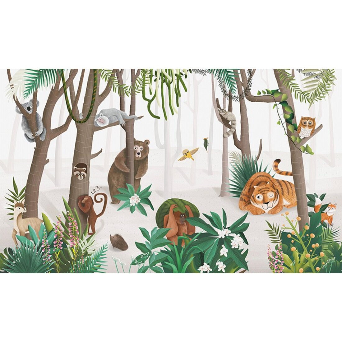 墙酷 老虎小鹿棕熊动物森林儿童壁画