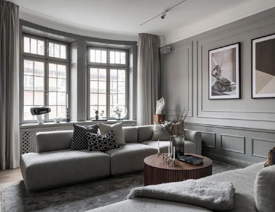 灰色优雅丨斯德哥尔摩的单色现代公寓