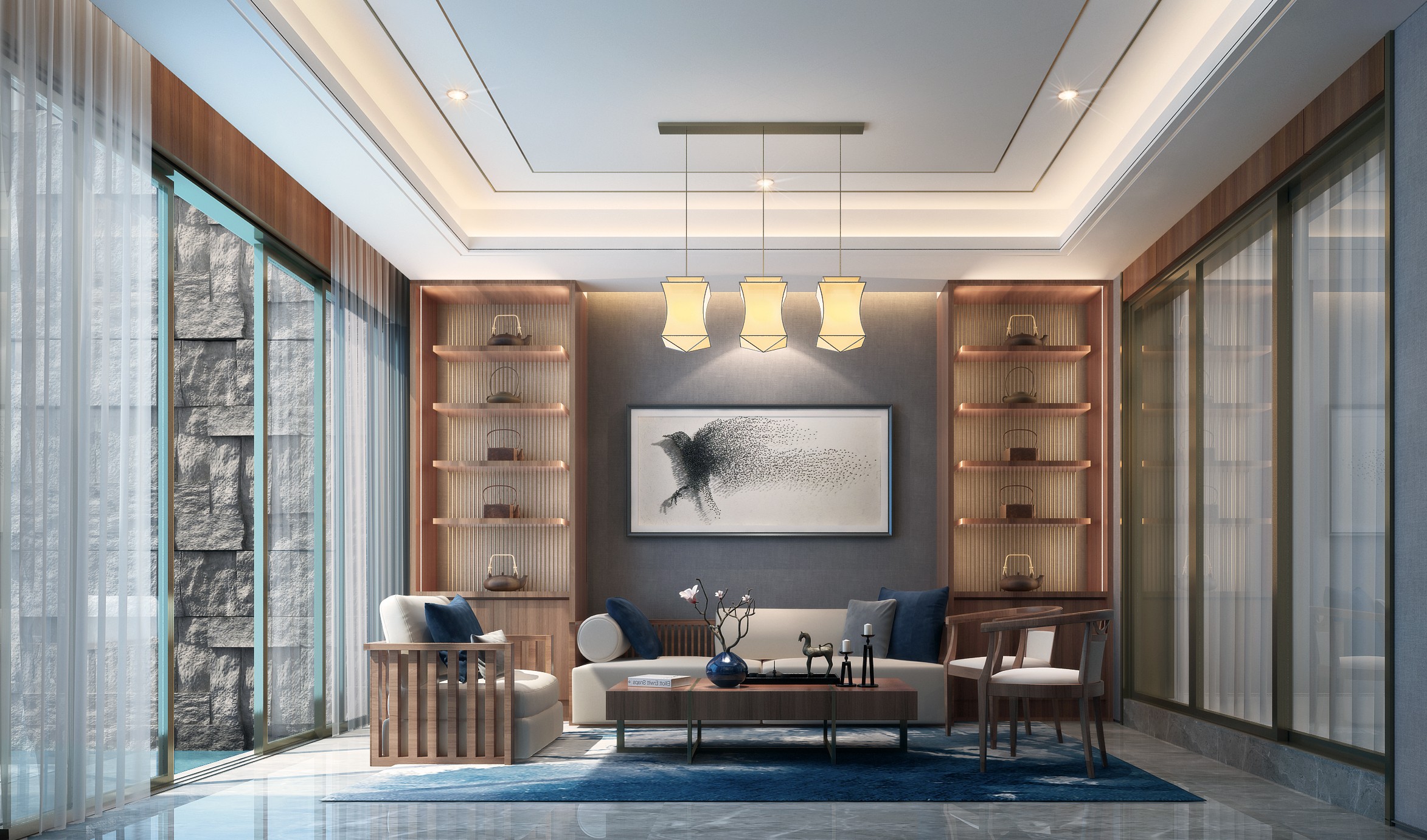 新中式别墅私宅全套效果图