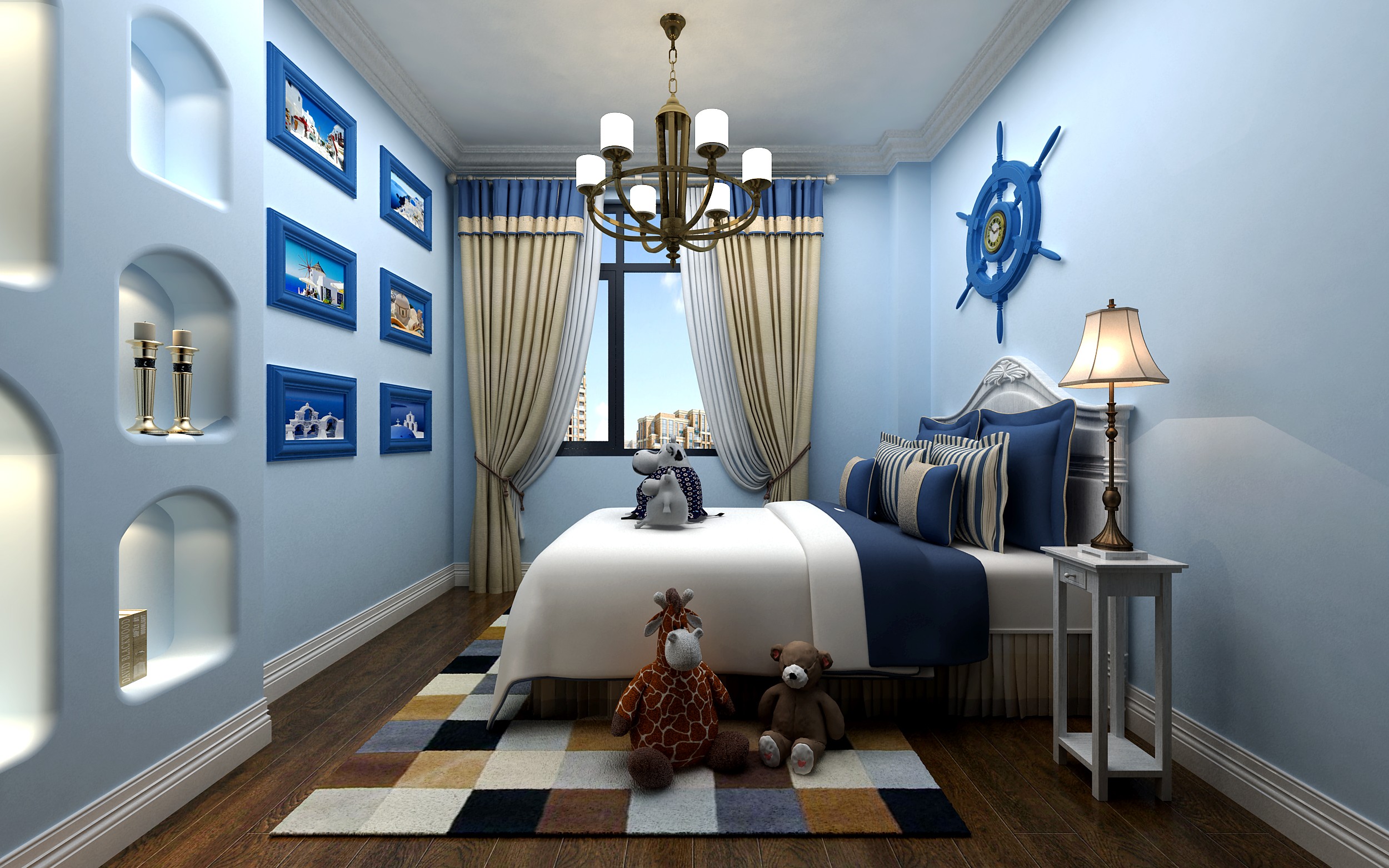 美式_蓝色儿童房装修设计效果图 – 设计本装修效果图