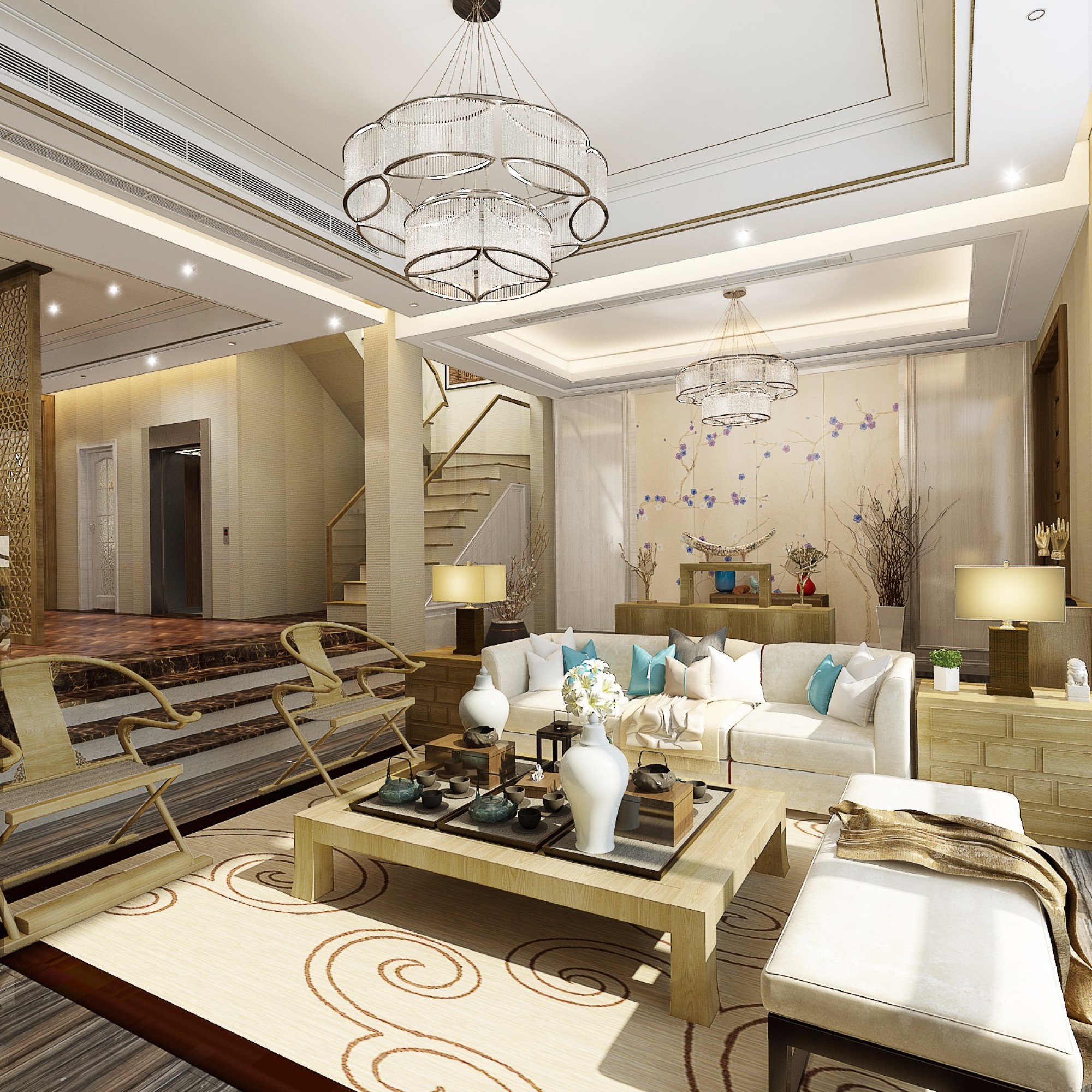 新中式别墅[ID: 105529639]_建e效果图