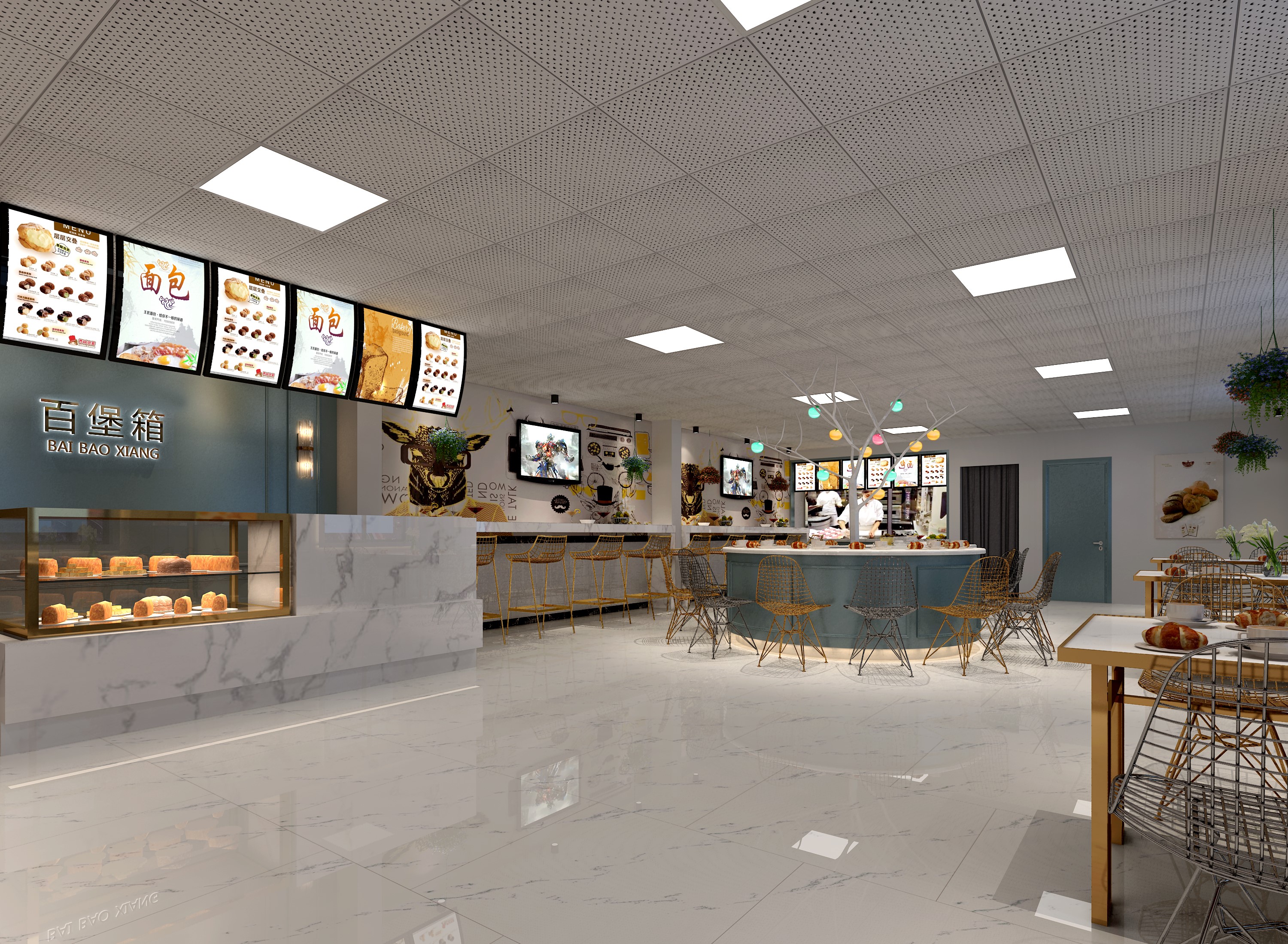 安佰效果图---面包奶茶店