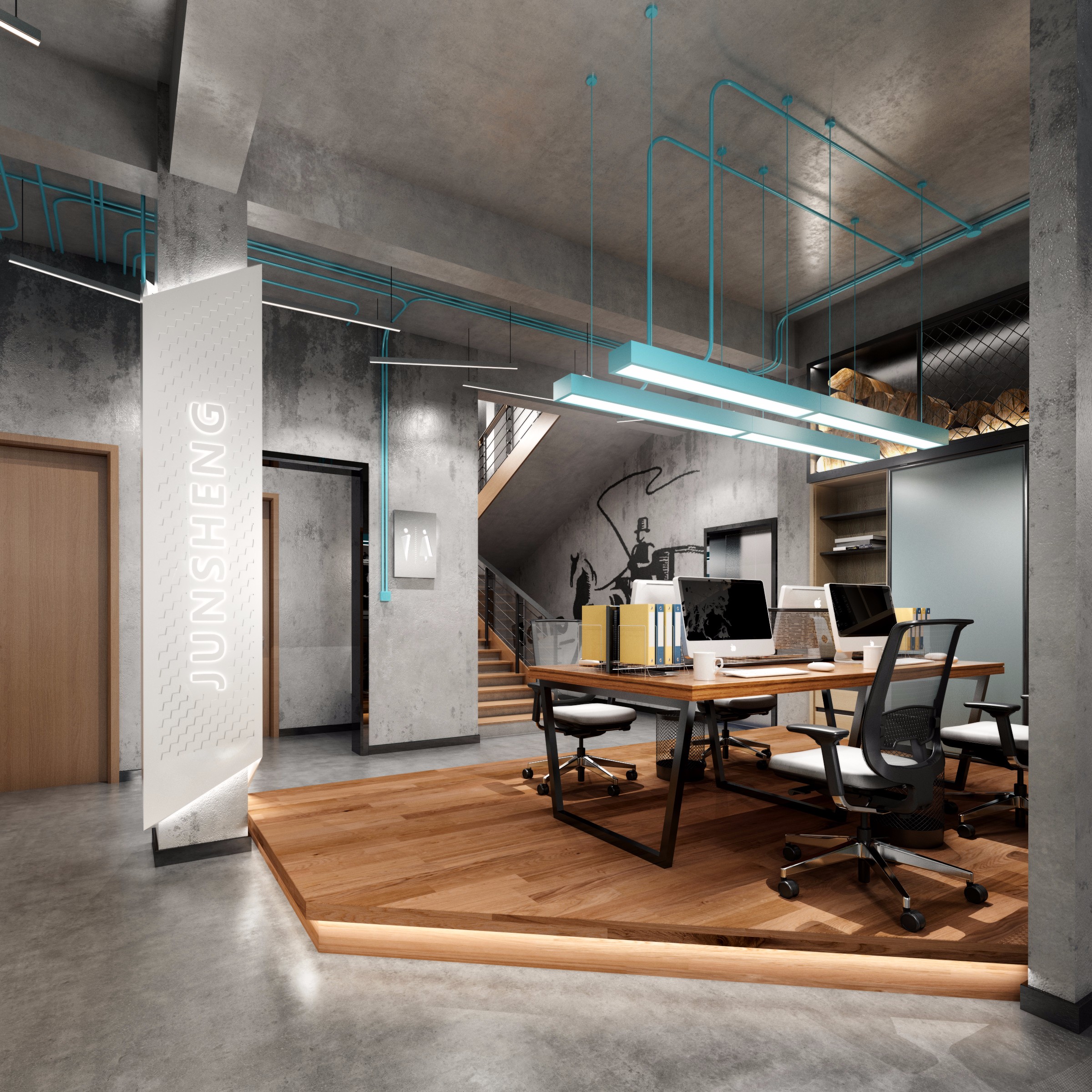 蓝鲸设计工业风办公室