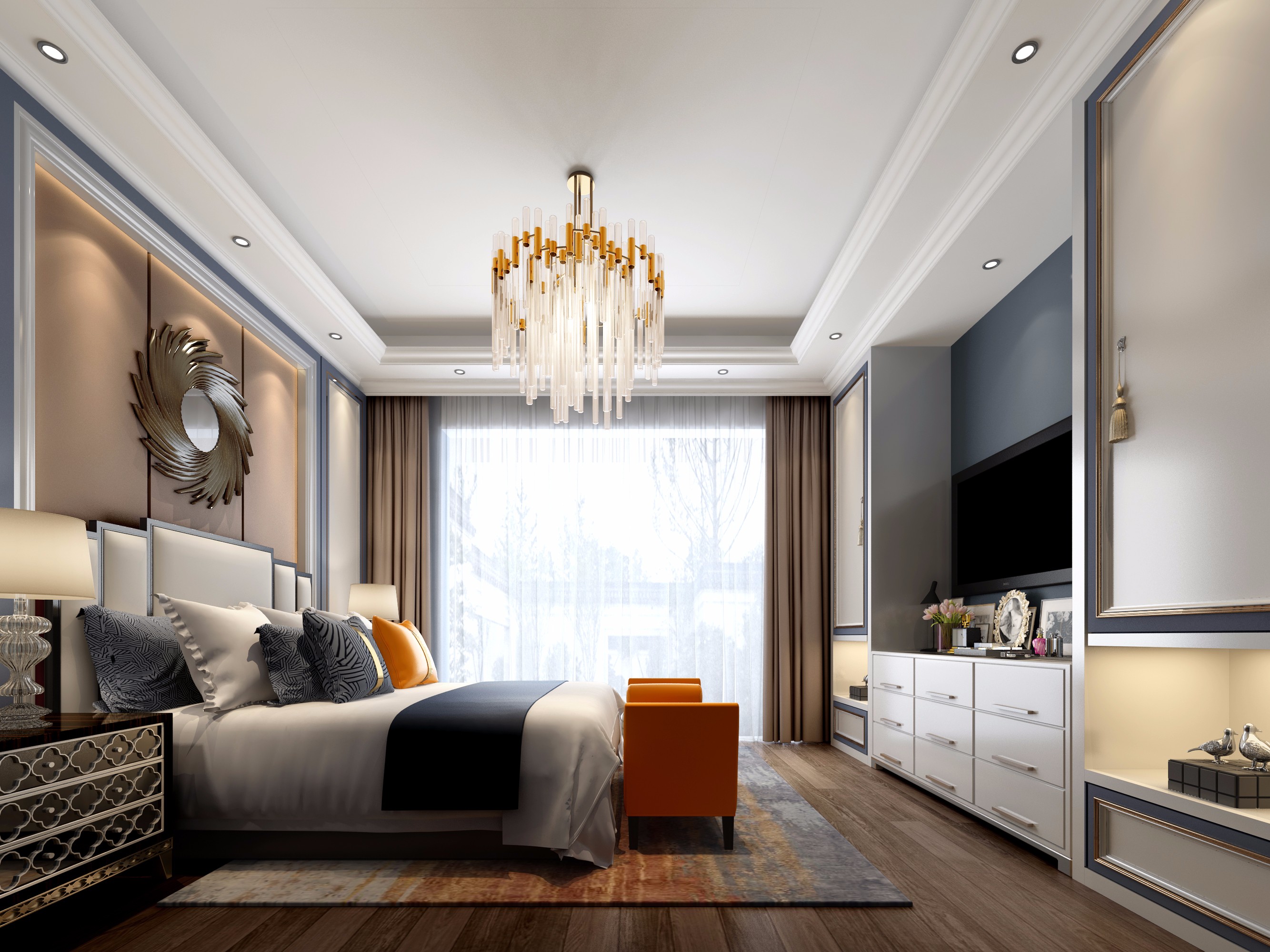 简欧别墅设计——灰蓝色调,时尚,现代,轻奢风