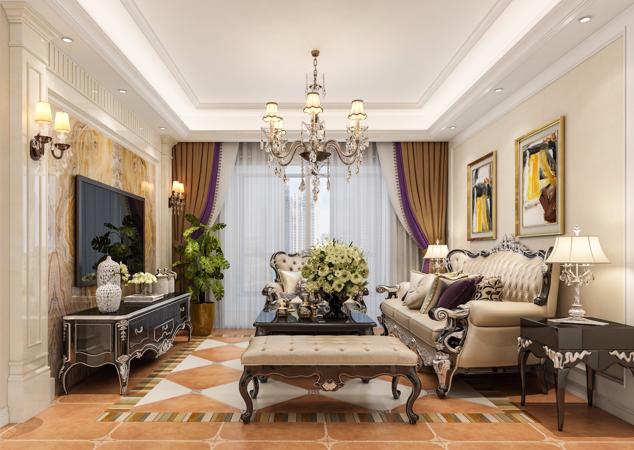简欧风格效果图案例 - 效果图交流区-建e室内设计网
