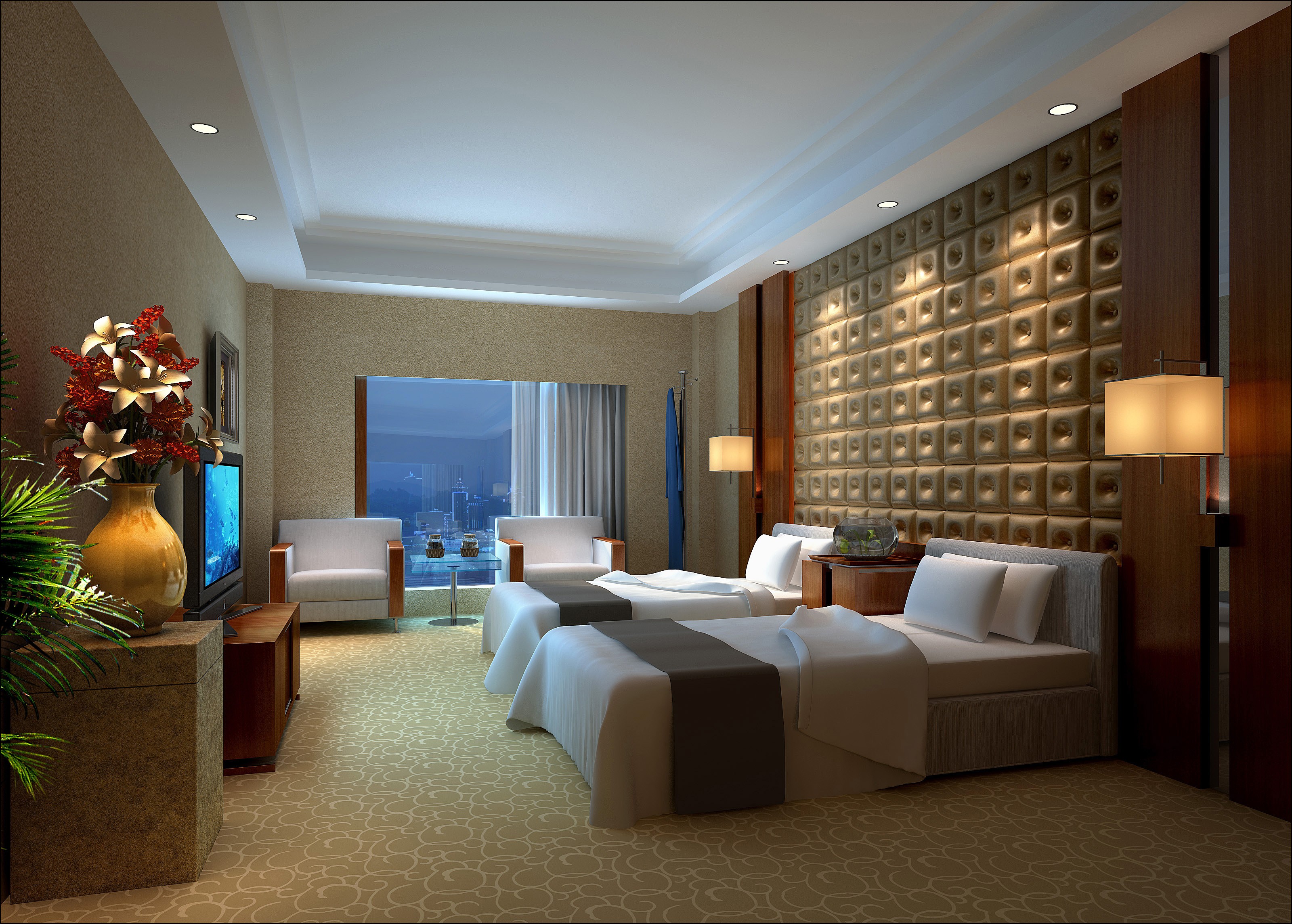 新中式酒店客房标准双人间 模型SU模型下载[ID:105203113]_建E室内设计网