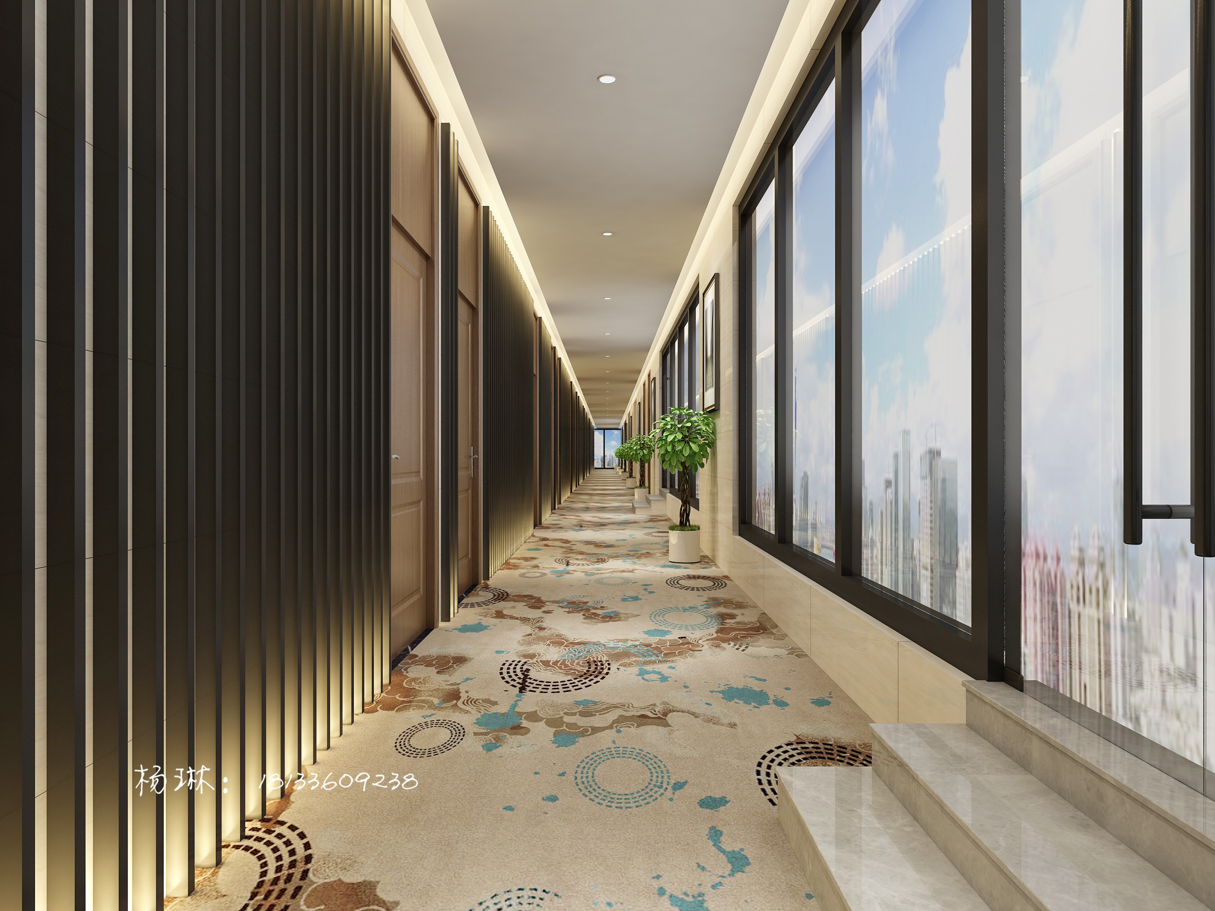 新中式酒店客房走道