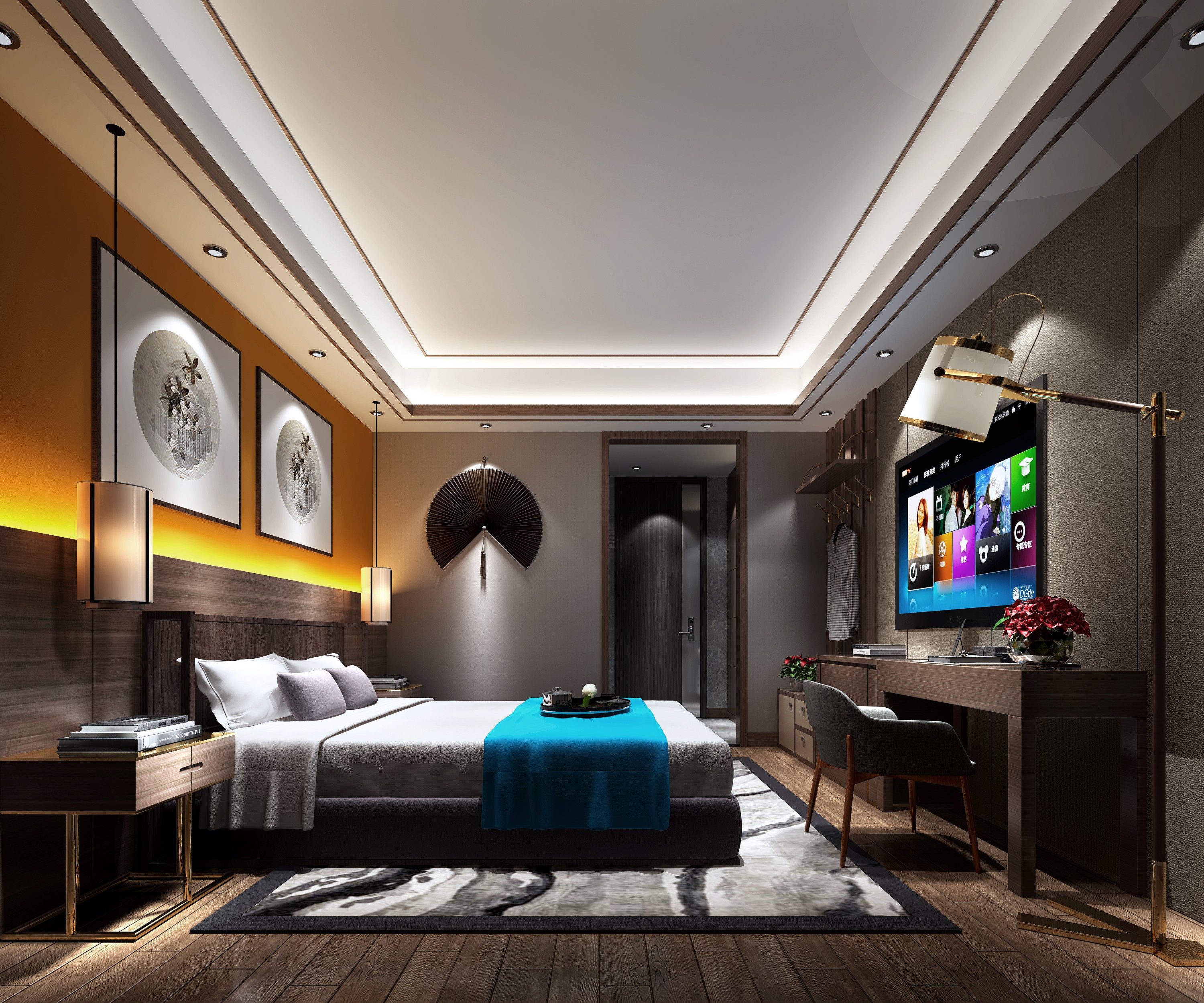 新中式卧室 - 效果图交流区-建e室内设计网