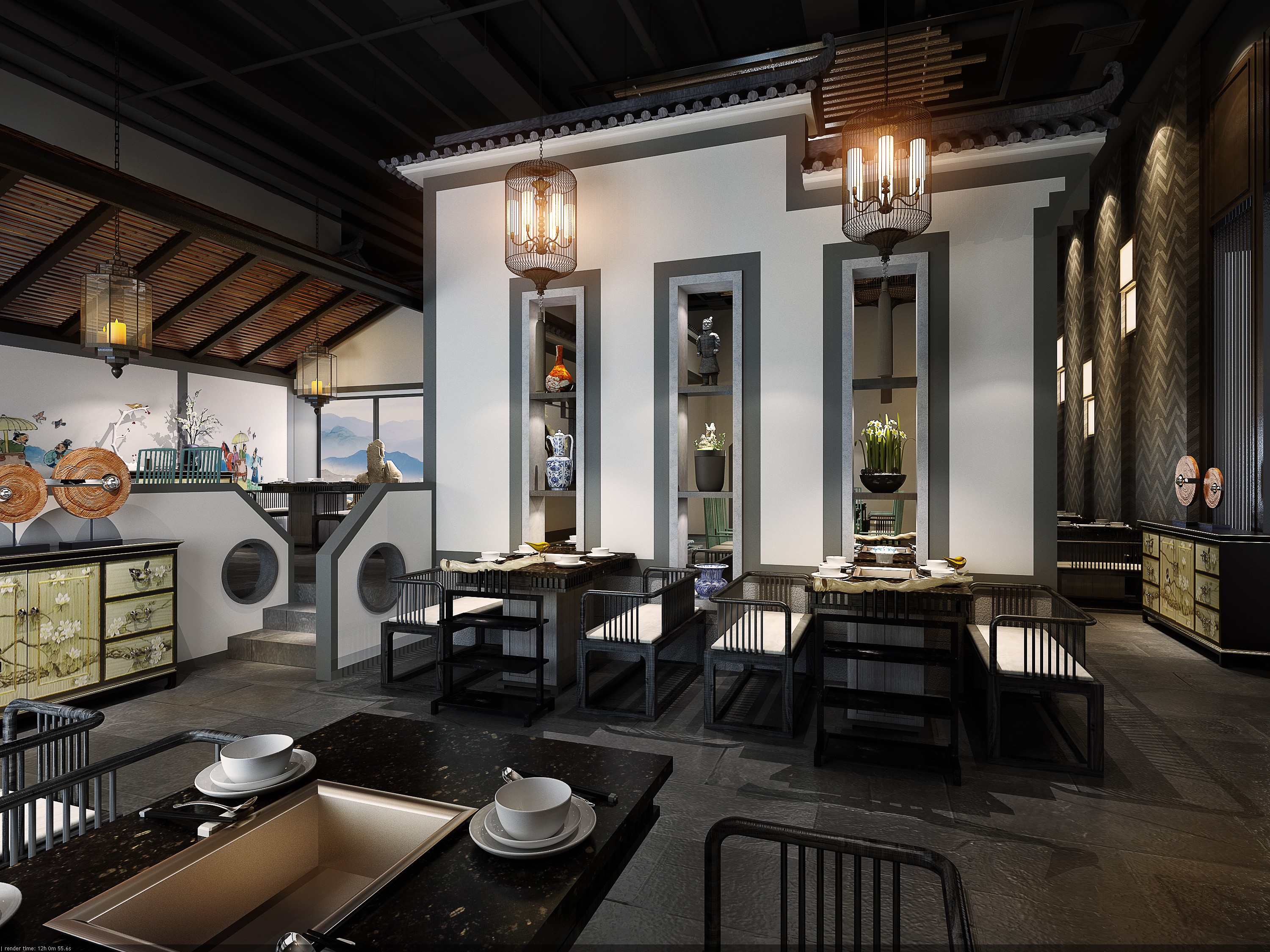 中式火锅店就餐区前台 - 效果图交流区-建E室内设计网