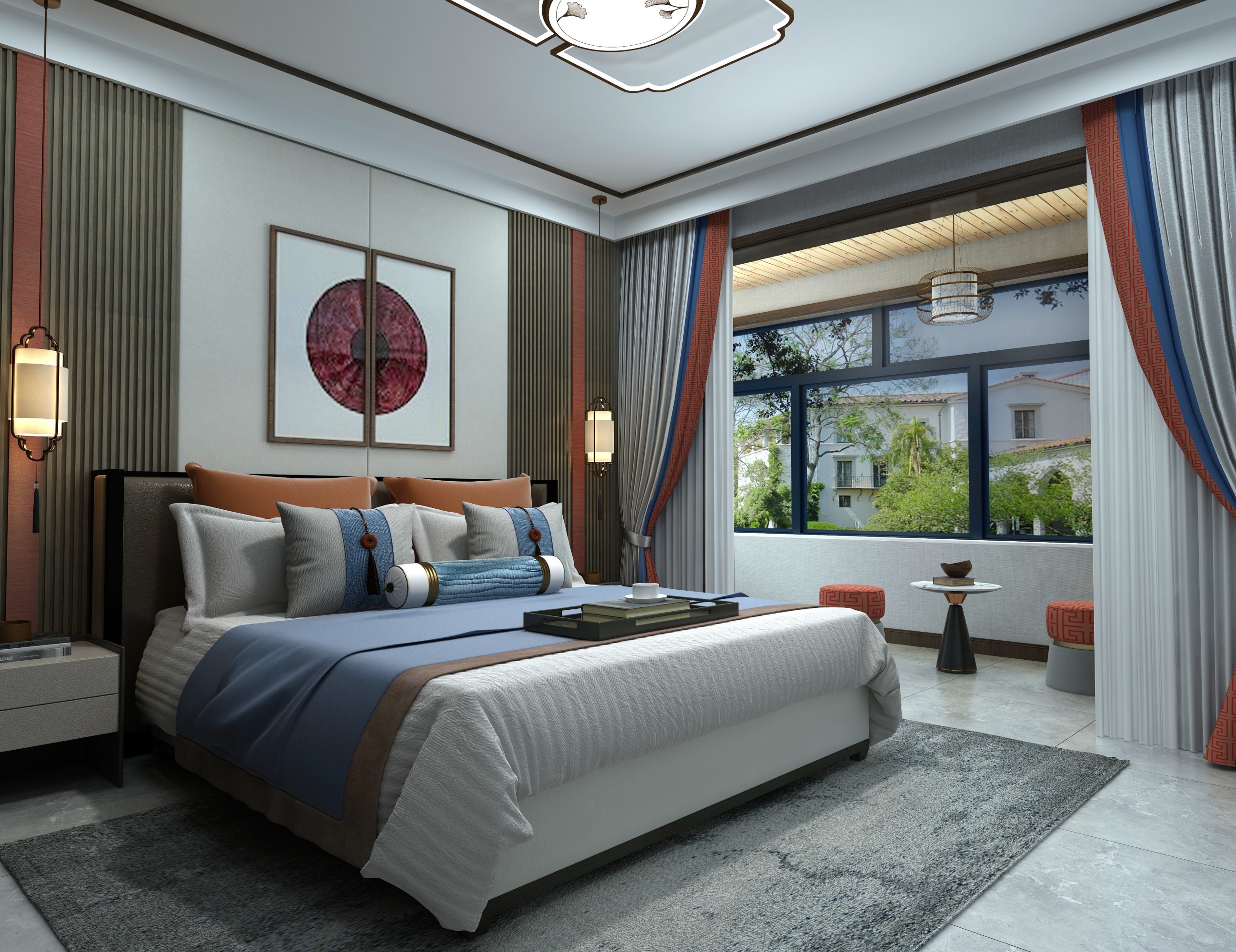 新中式卧室[ID: 106185914]_建e效果图