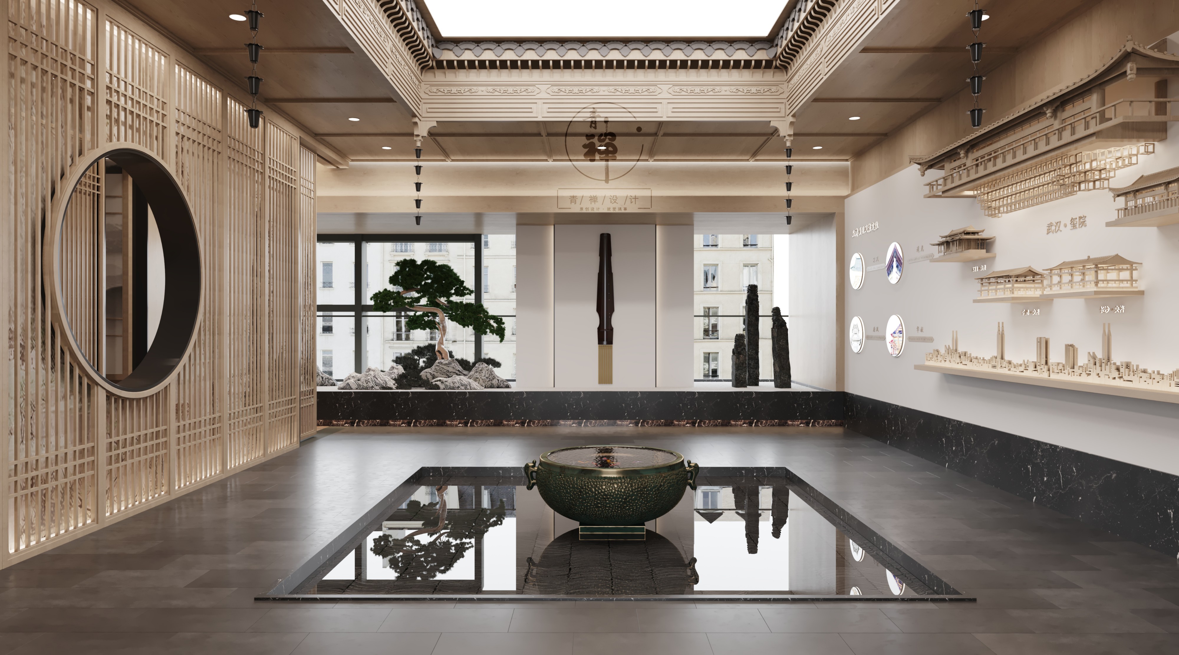 新中式展厅效果 - 效果图交流区-建E室内设计网