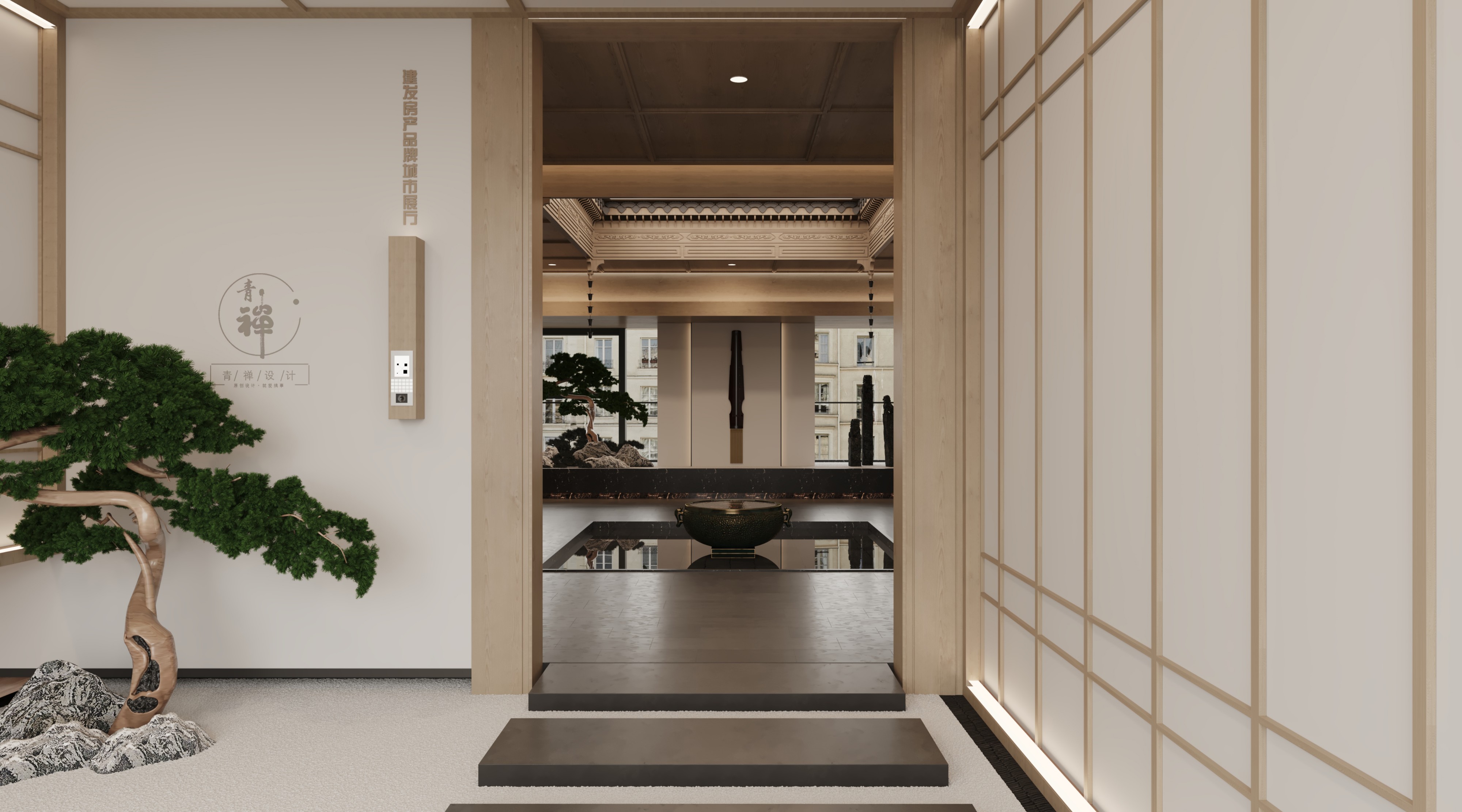 新中式展厅效果 - 效果图交流区-建E室内设计网