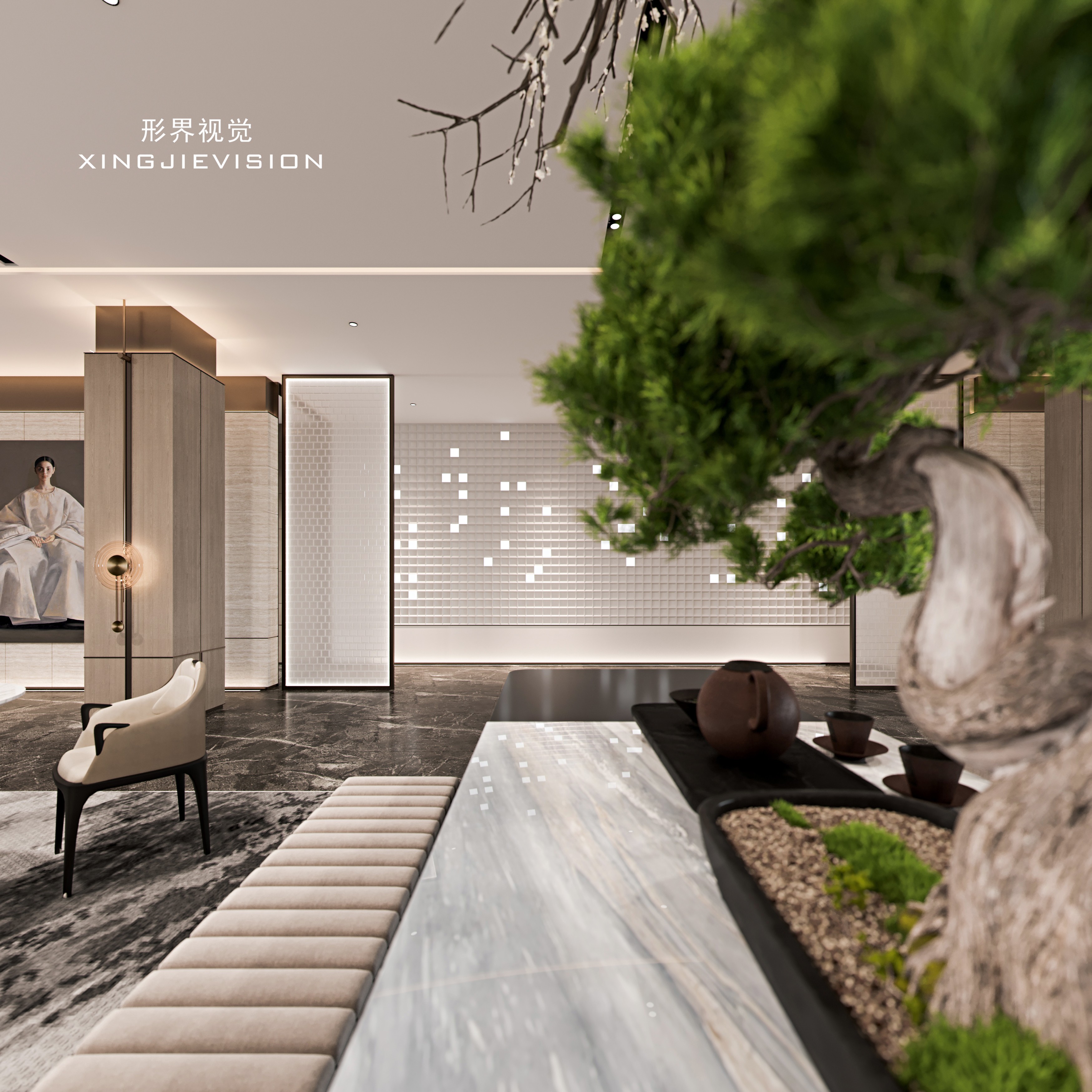 新中式售楼部接待区 - 效果图交流区-建E室内设计网