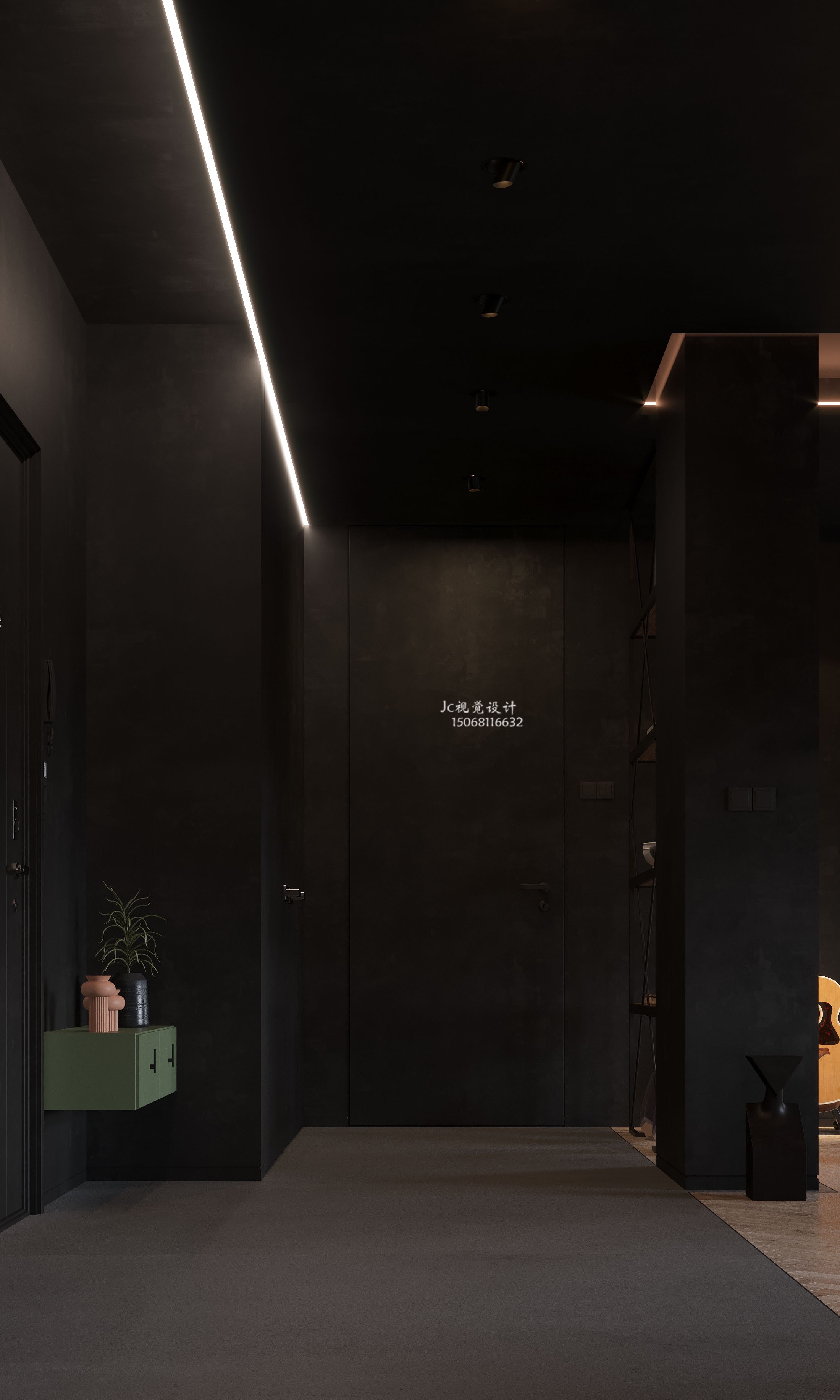 现代黑色客餐厅 - 效果图交流区-建e室内设计网