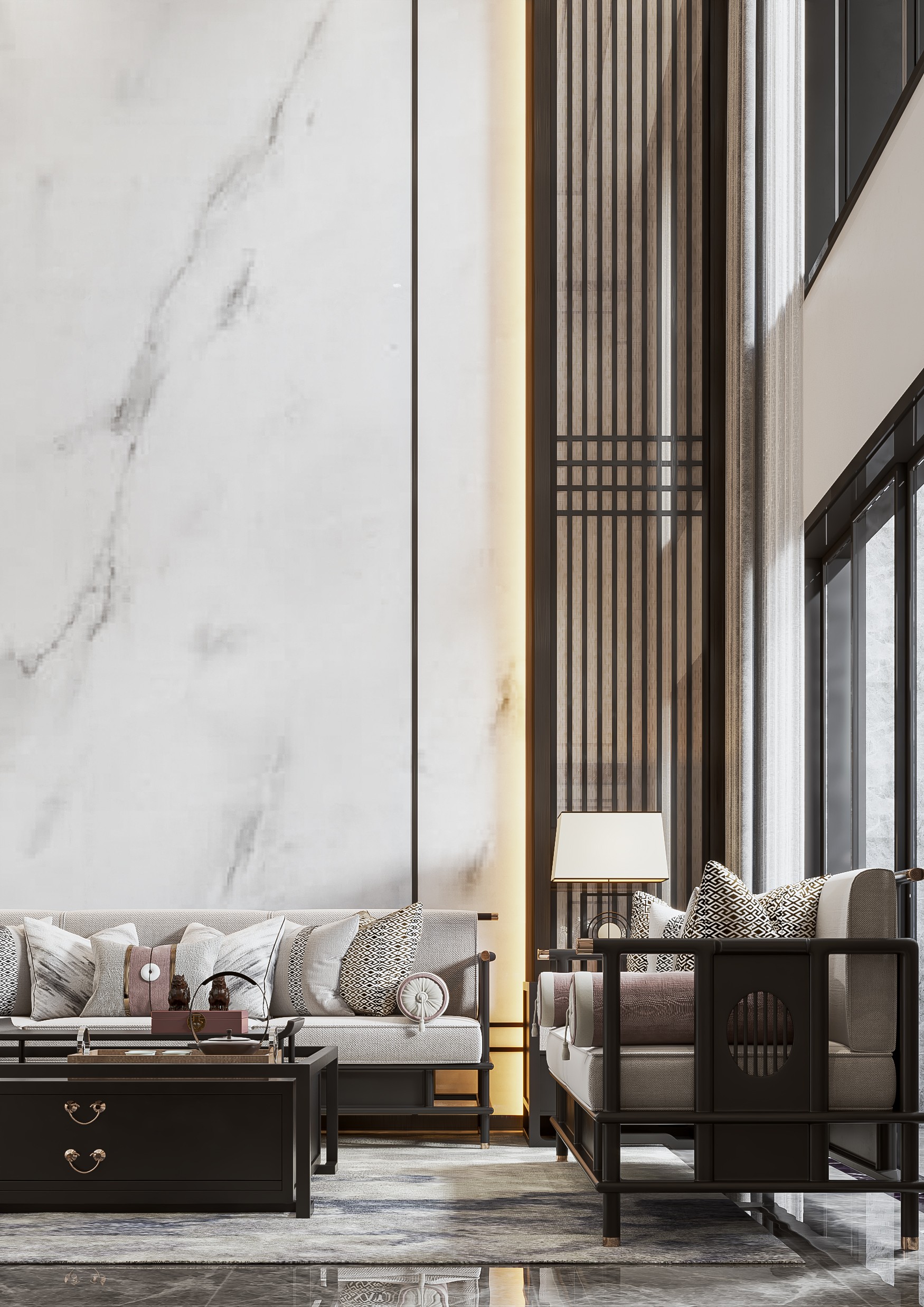 新中式挑空客厅 - 效果图交流区-建e室内设计网