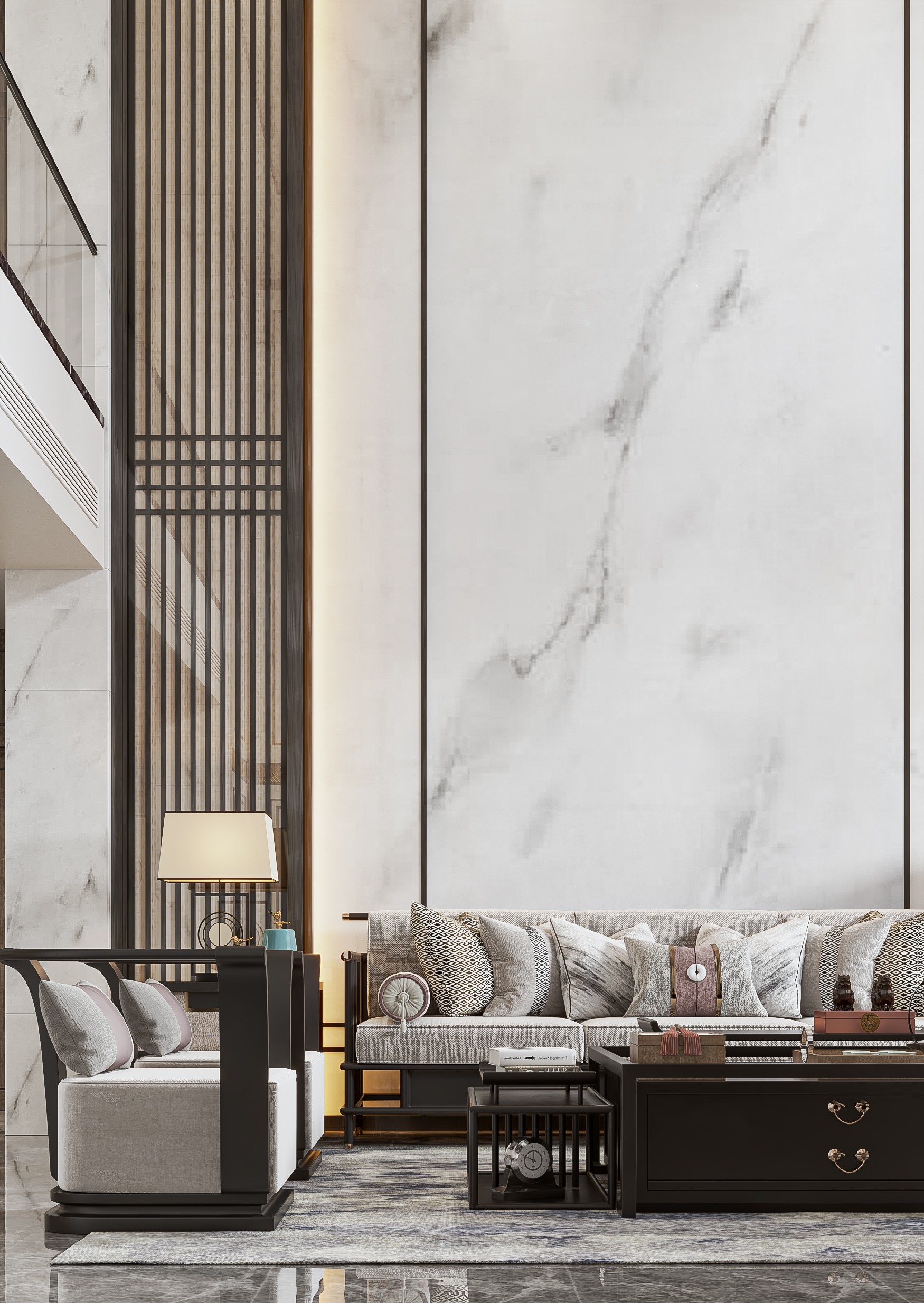 新中式挑空客厅 - 效果图交流区-建e室内设计网