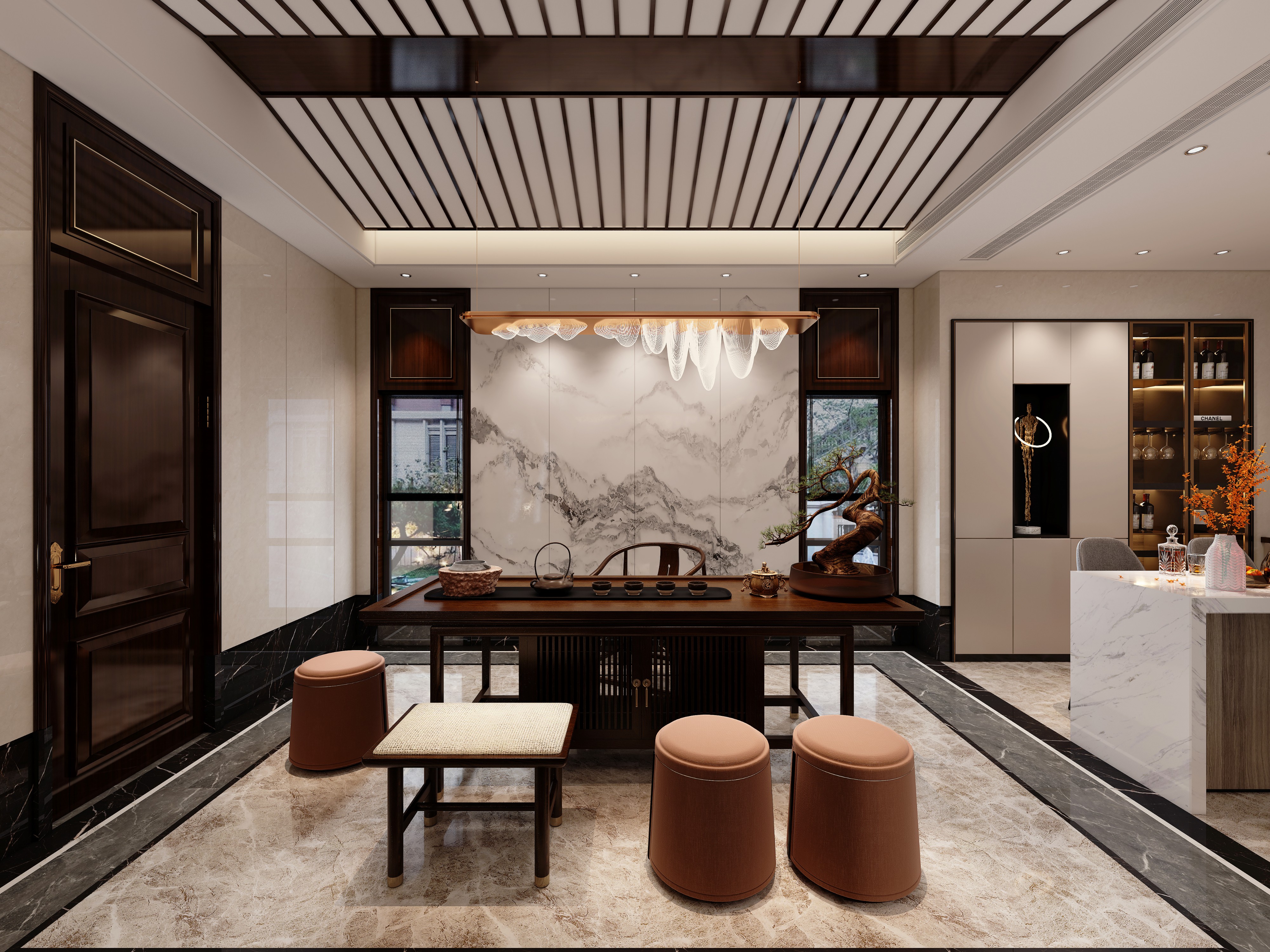 新中式别墅客餐厅 - 效果图交流区-建e室内设计网