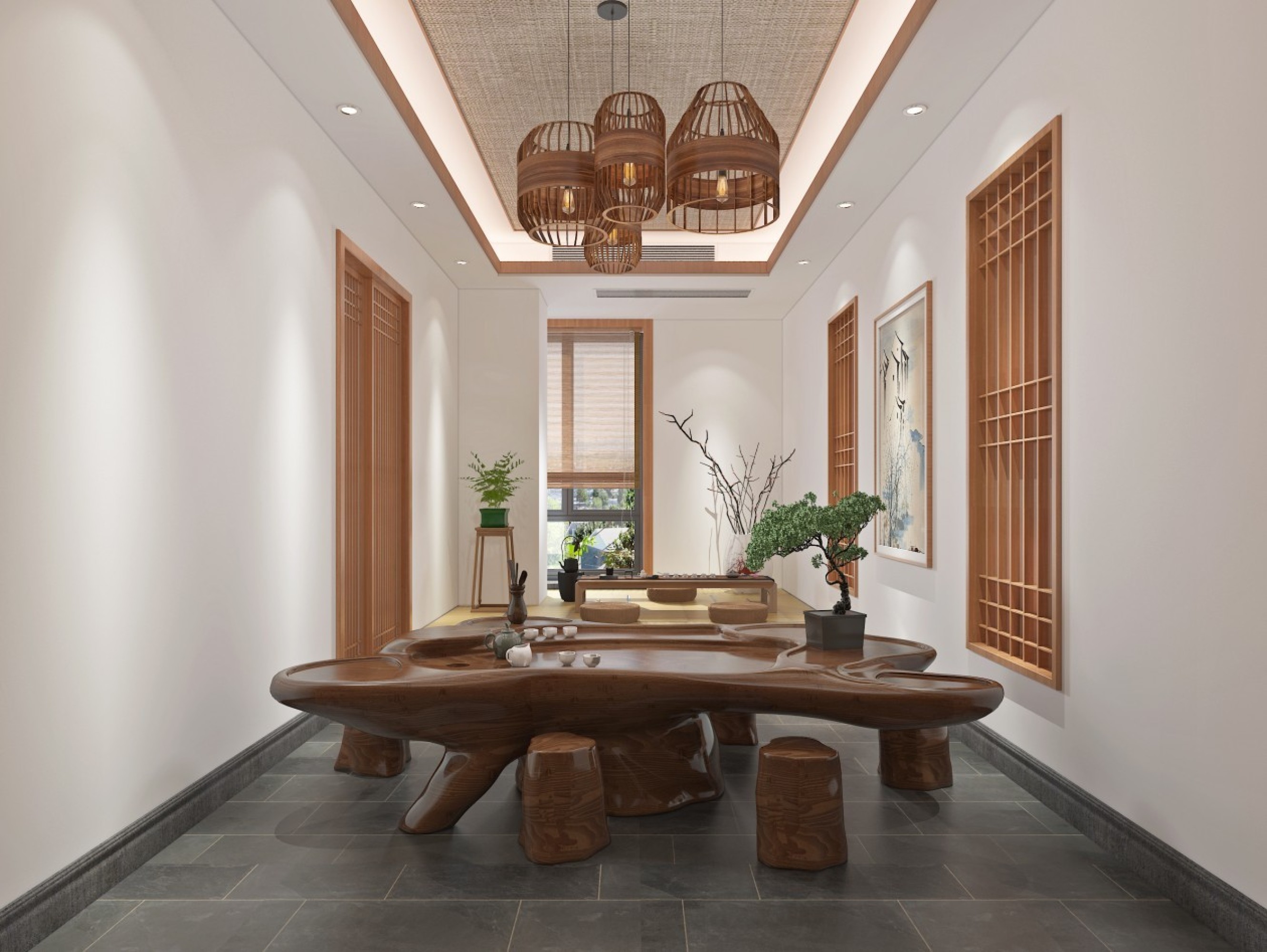 新中式茶室效果图[ID: 107562140]_建e效果图