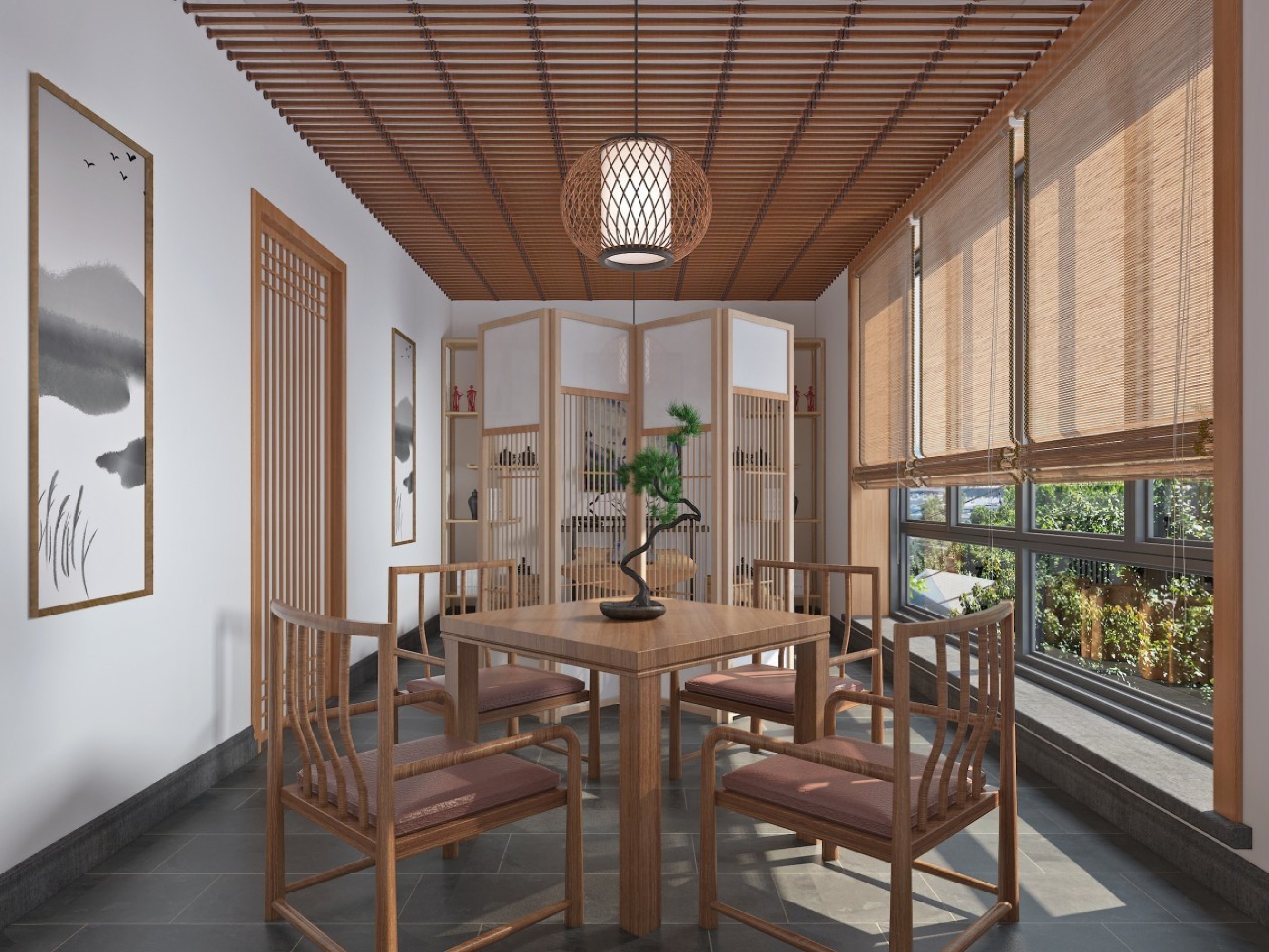 新中式茶室效果图[ID: 107562140]_建e效果图