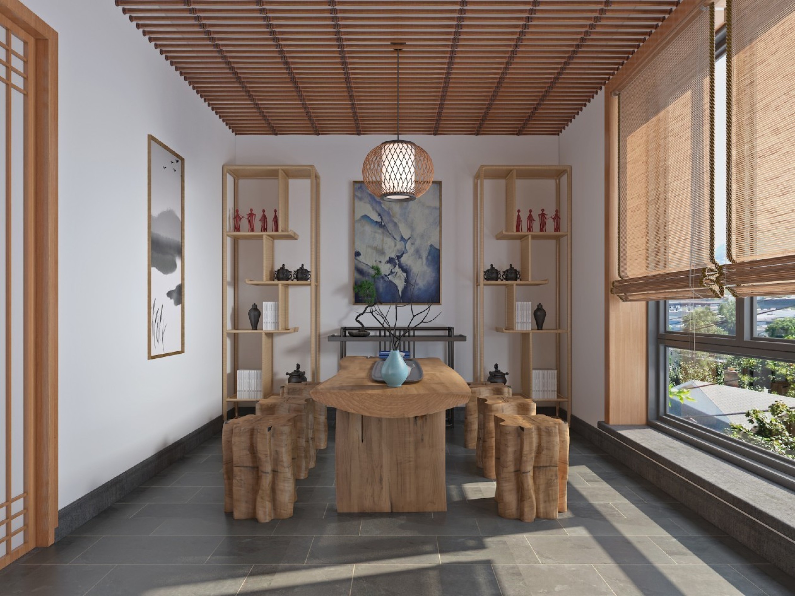 新中式茶室效果图[ID: 107562140]_建e效果图