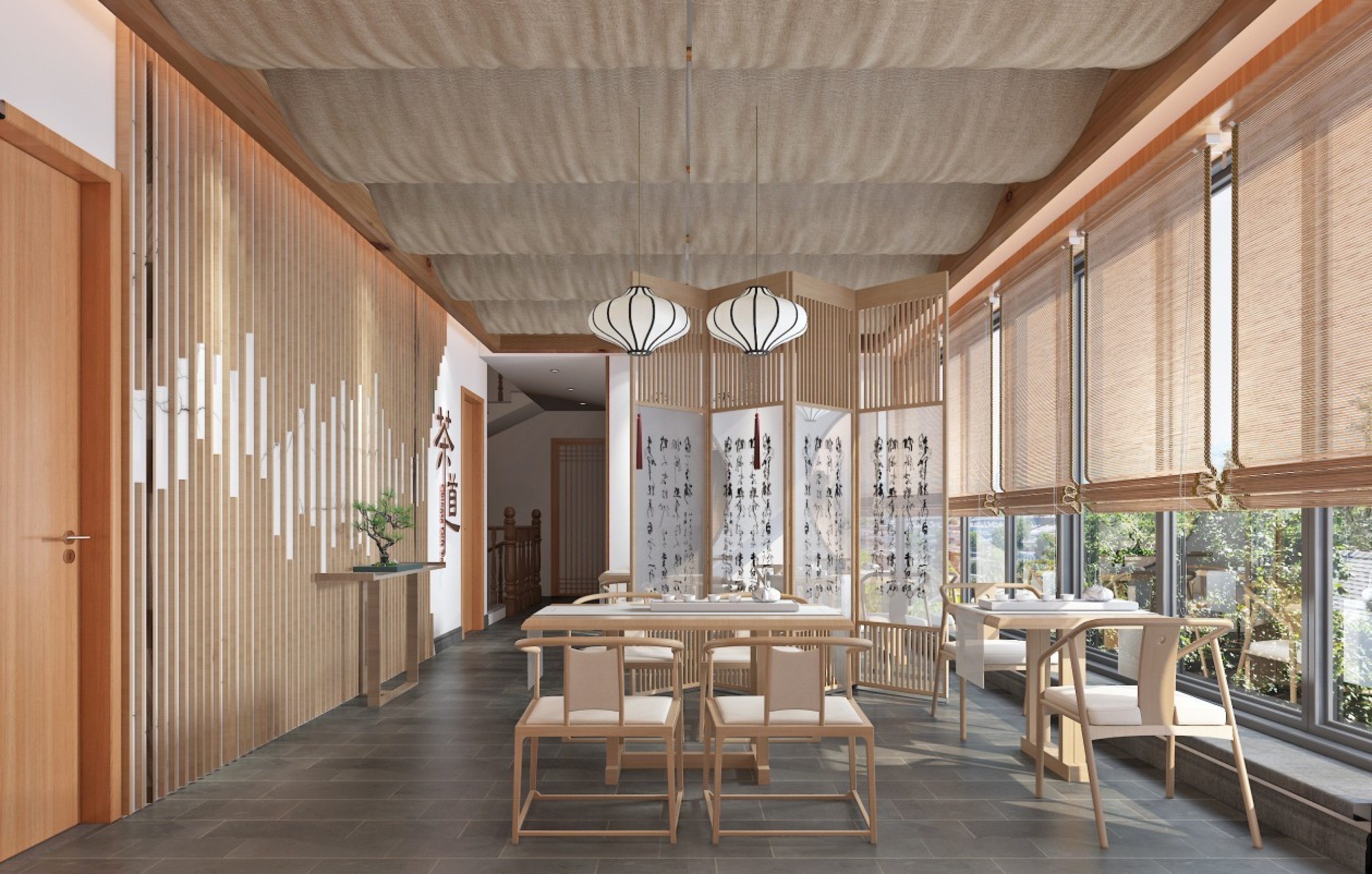新中式茶室效果图[ID: 107562140]_建e效果图