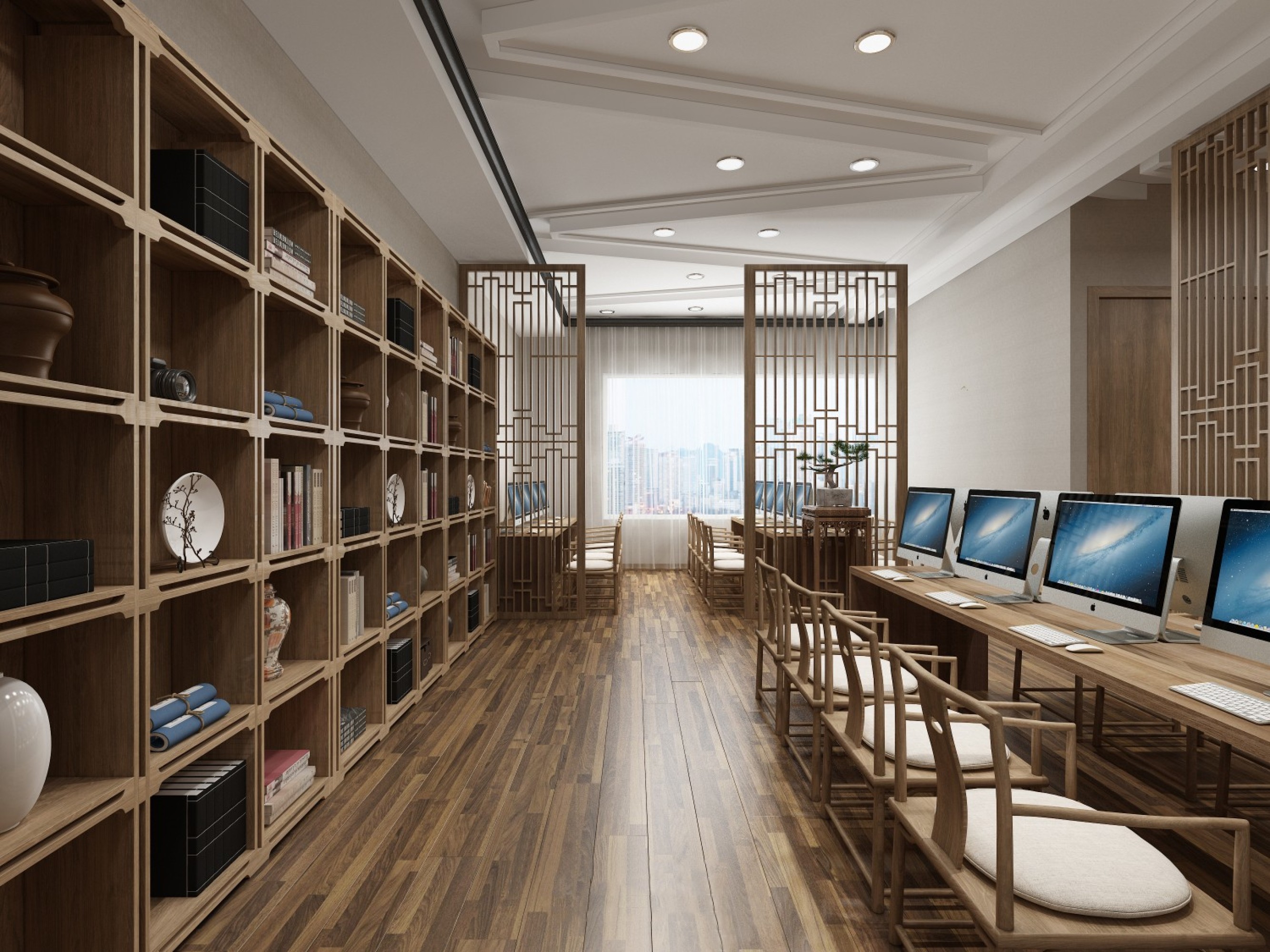 新中式办公区[ID: 107627629]_建e效果图