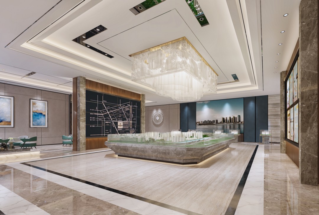 新中式售楼部效果图 - 效果图交流区-建E室内设计网