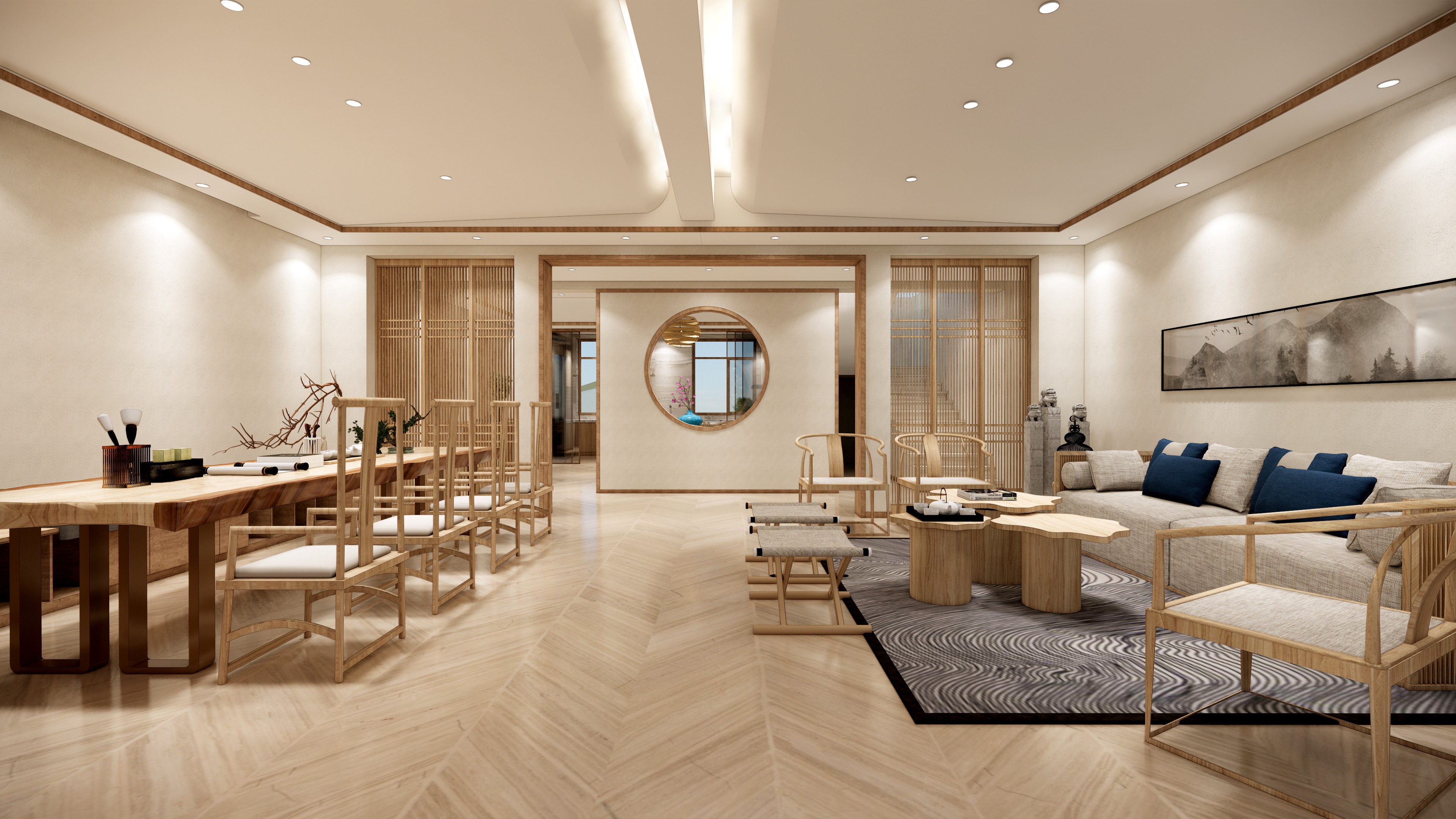 新中式客餐厅玄关样板房 - 效果图交流区-建E室内设计网