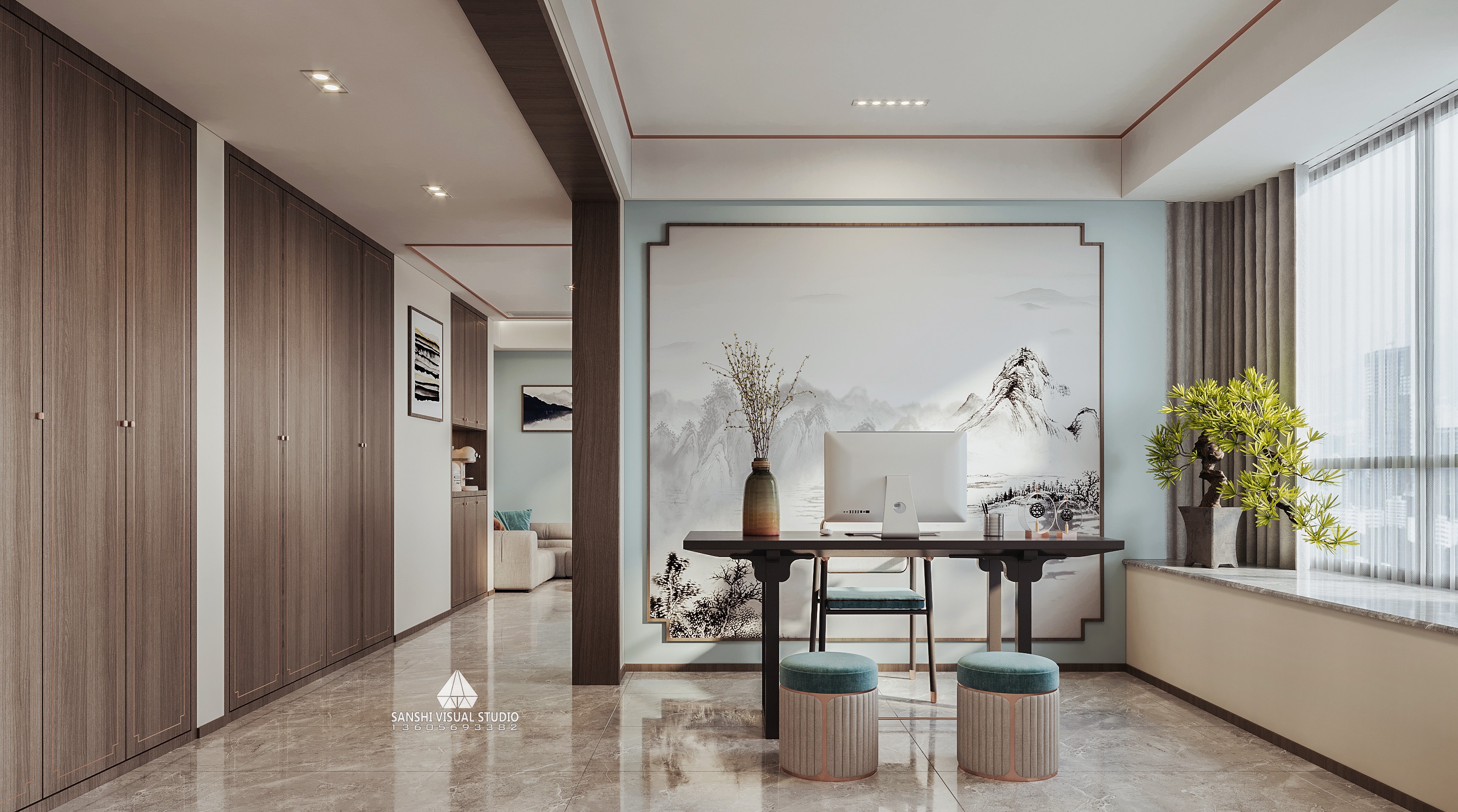 新中式风格办公室 - 效果图交流区-建e室内设计网