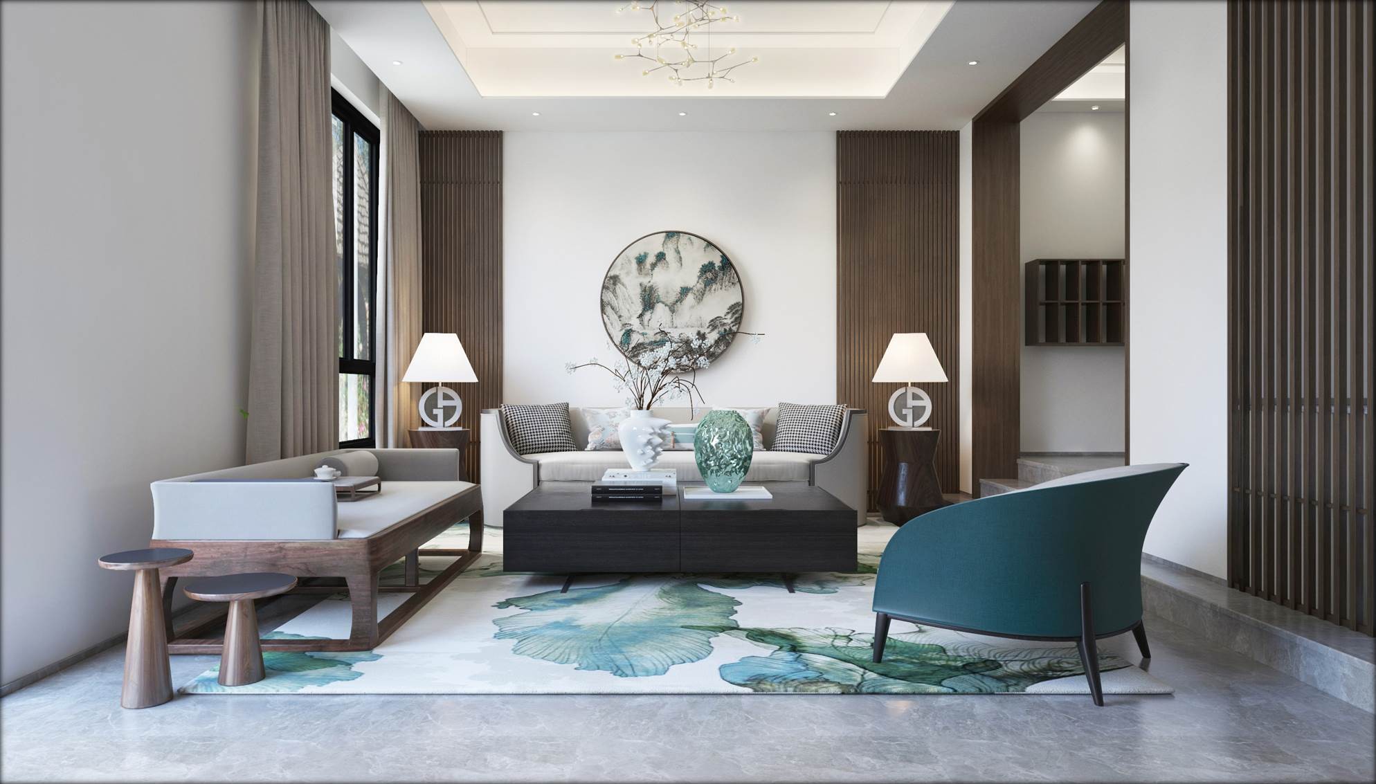 新中式客餐厅 - 效果图交流区-建e室内设计网