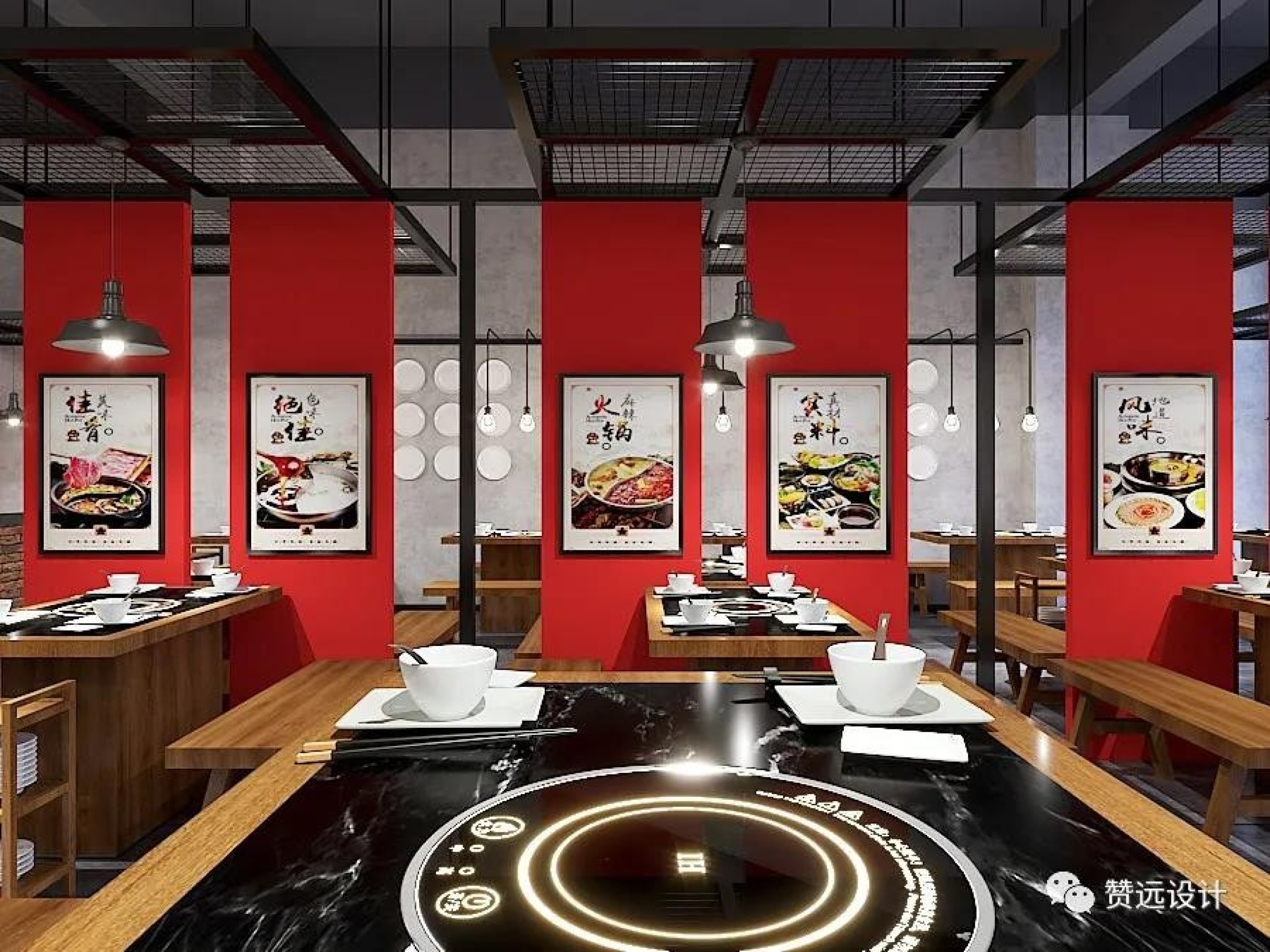 新中式火锅店装修案例[ID: 108938434]_建e效果图