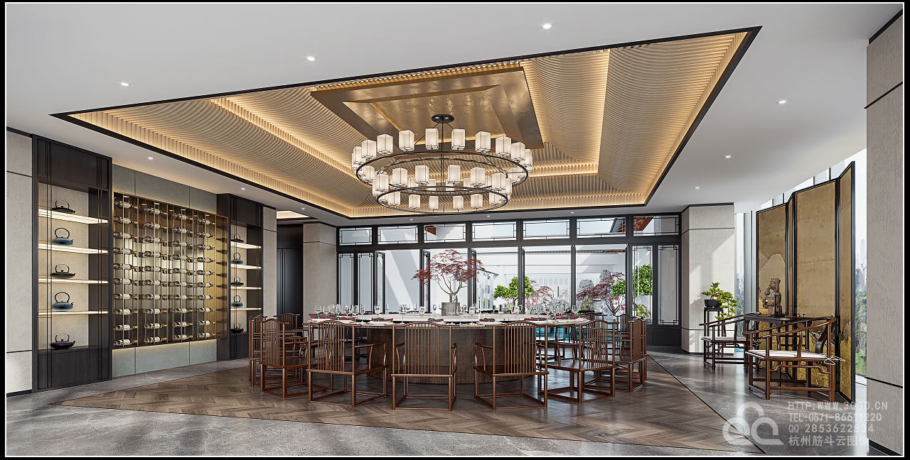 新中式餐饮空间 - 效果图交流区-建E室内设计网