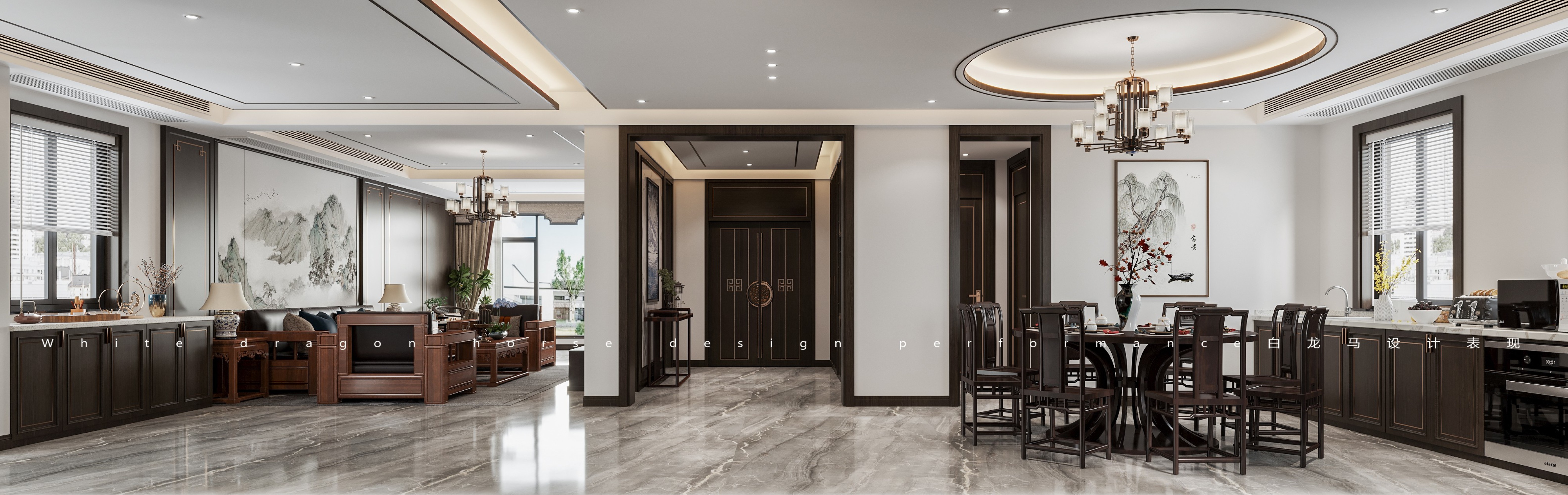 新中式客餐厅—白龙马效果图[ID: 101729401]_建e效果图