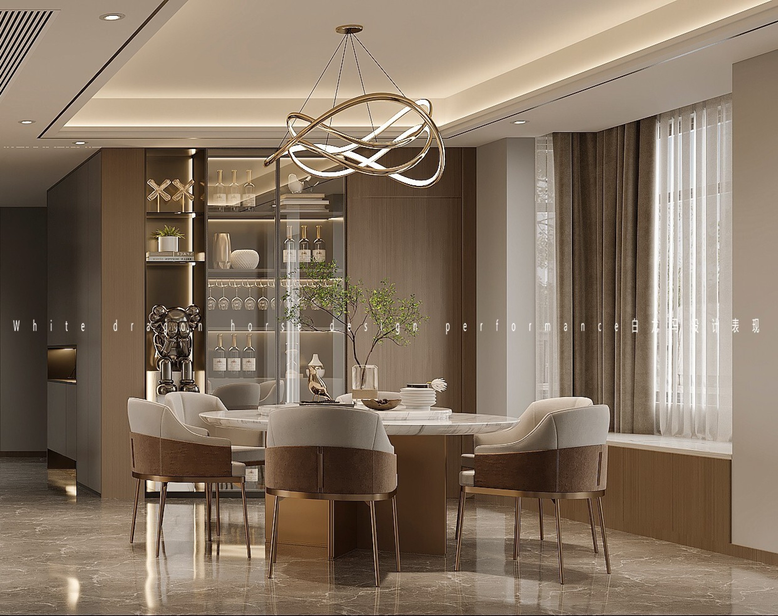 现代轻奢客餐厅—白龙马效果图[ID: 102843629]_建e效果图