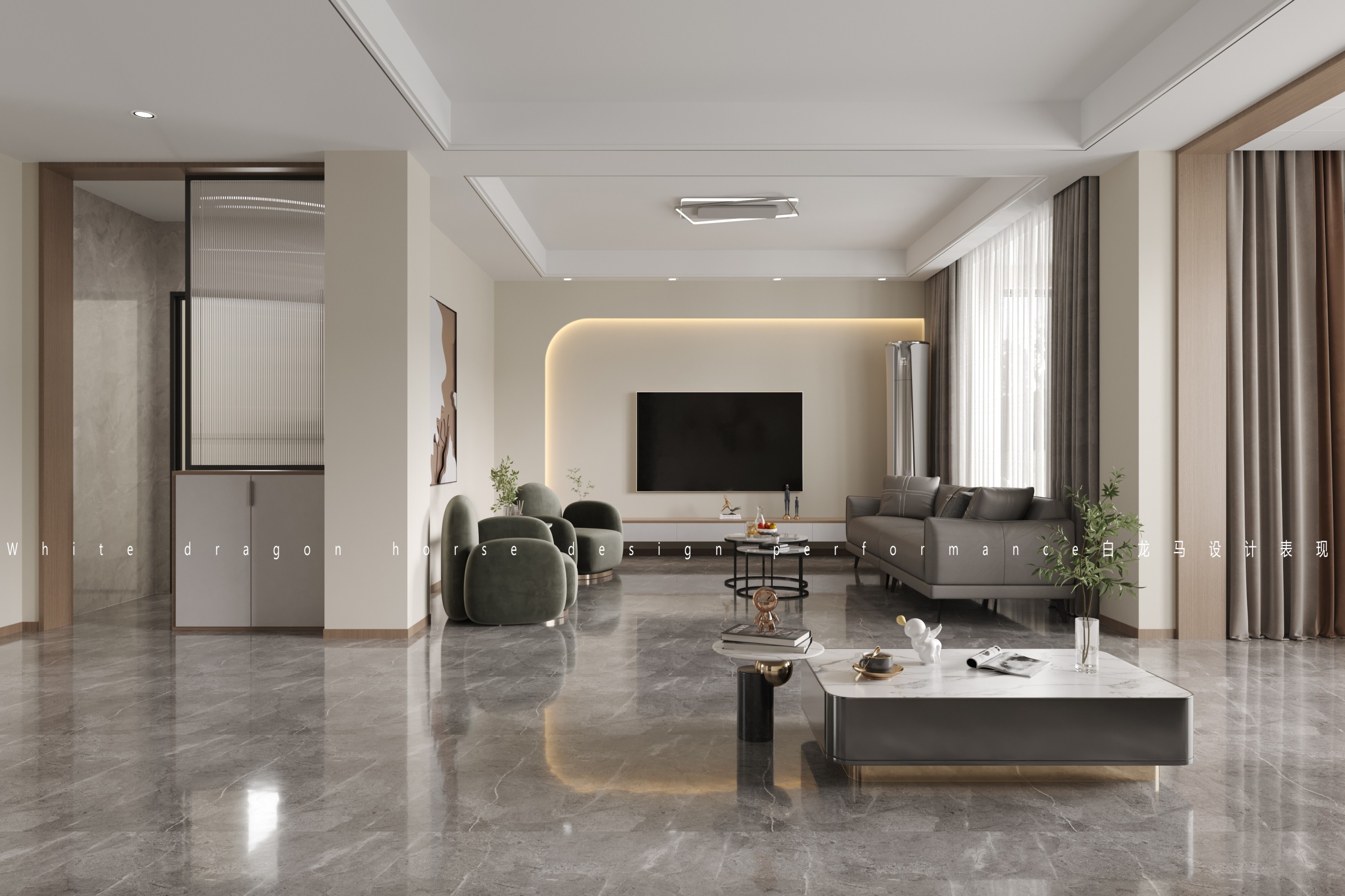 现代奶油客餐厅—白龙马效果图[ID: 102777942]_建e效果图