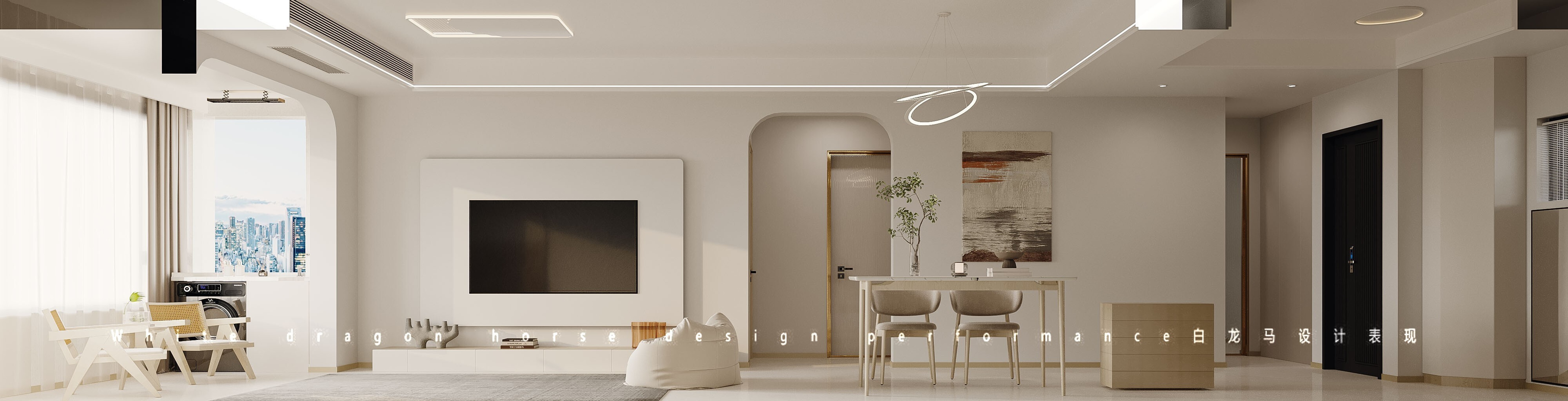 现代奶油风客餐厅-白龙马效果图[ID: 103367905]_建e效果图