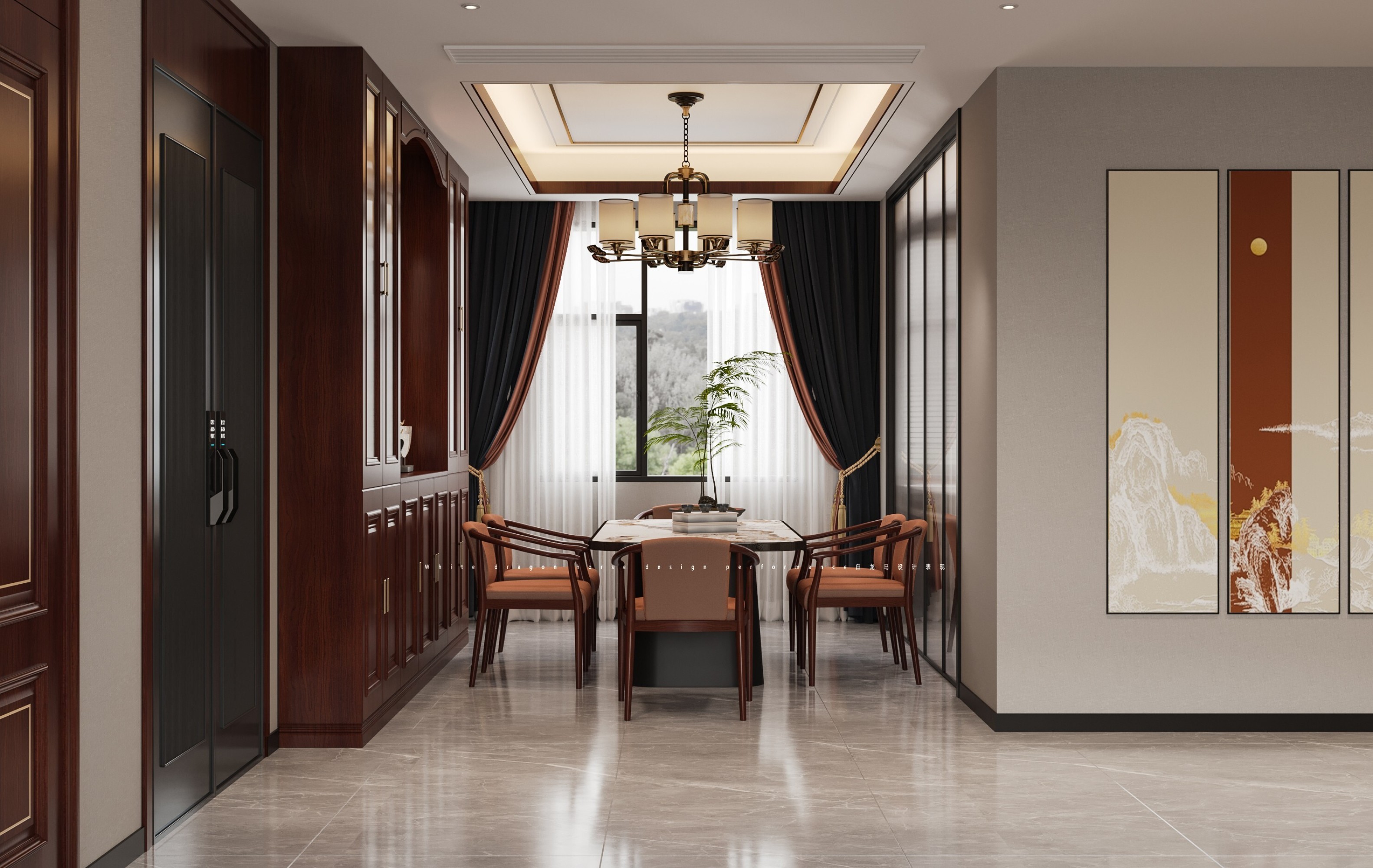 新中式客餐厅—白龙马效果图[ID: 103498848]_建e效果图