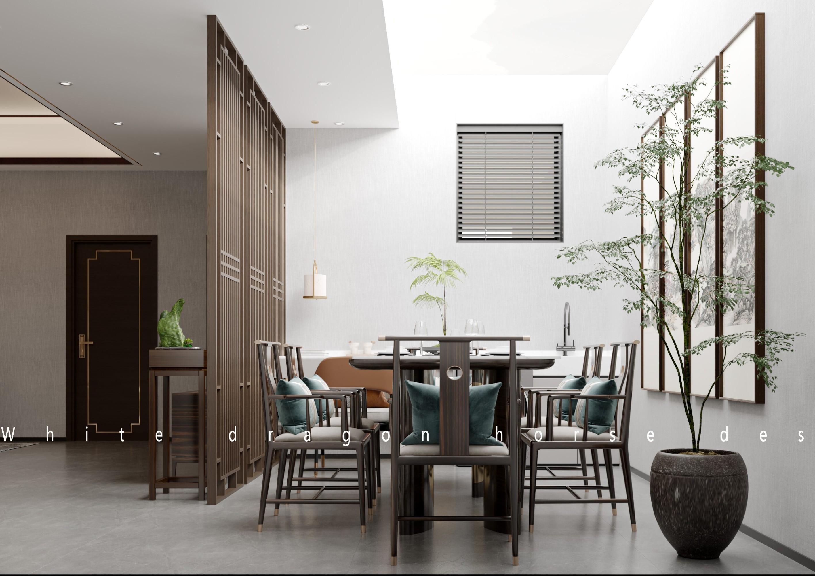 新中式客餐厅—白龙马效果图[ID: 103498789]_建e效果图