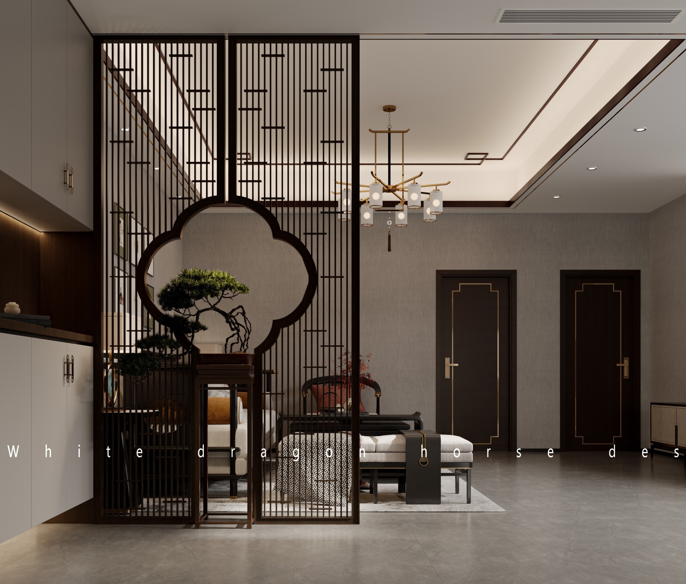 新中式客餐厅—白龙马效果图[ID: 103498789]_建e效果图