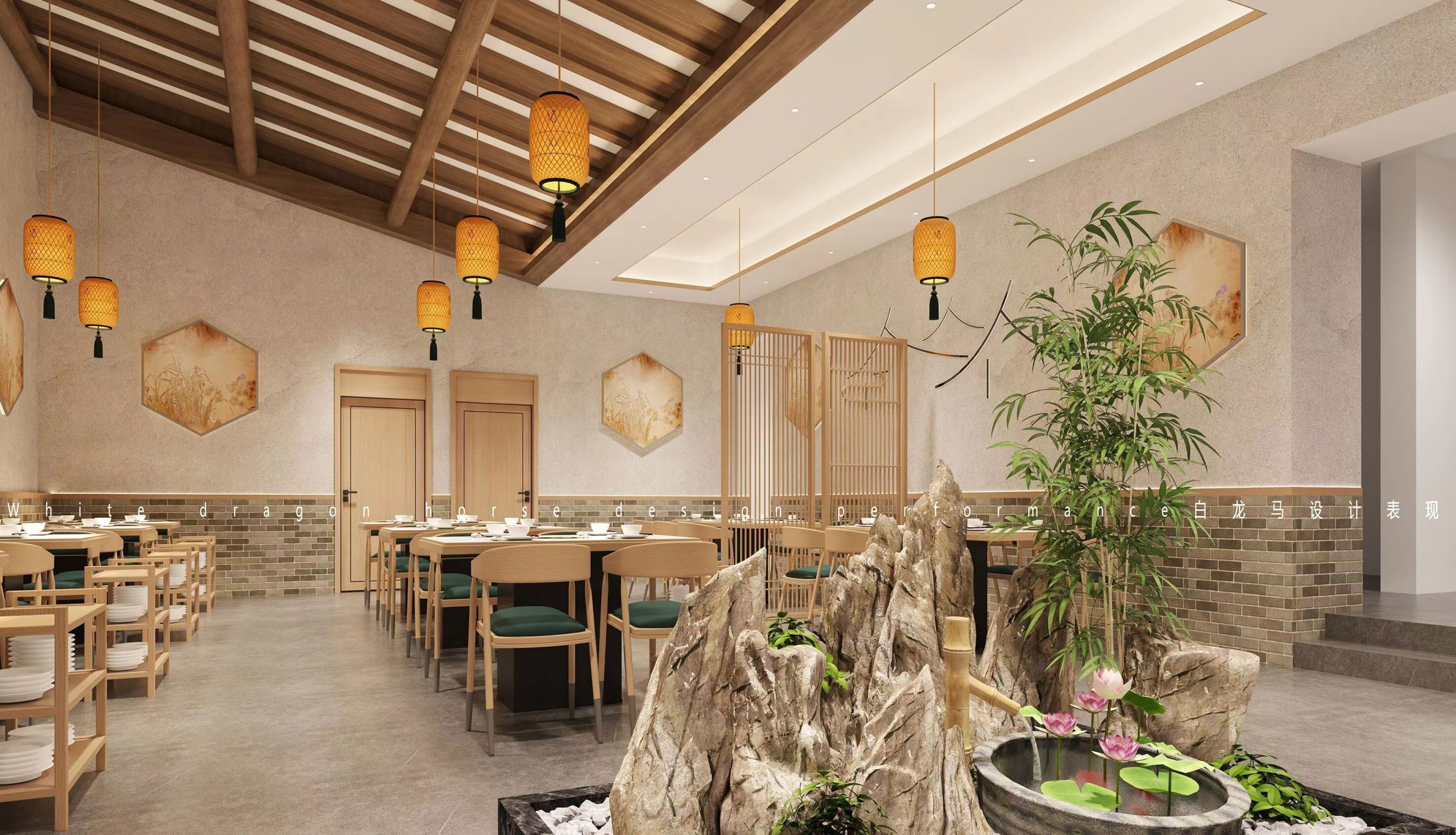 新中式餐厅-白龙马效果图[ID: 104219868]_建e效果图