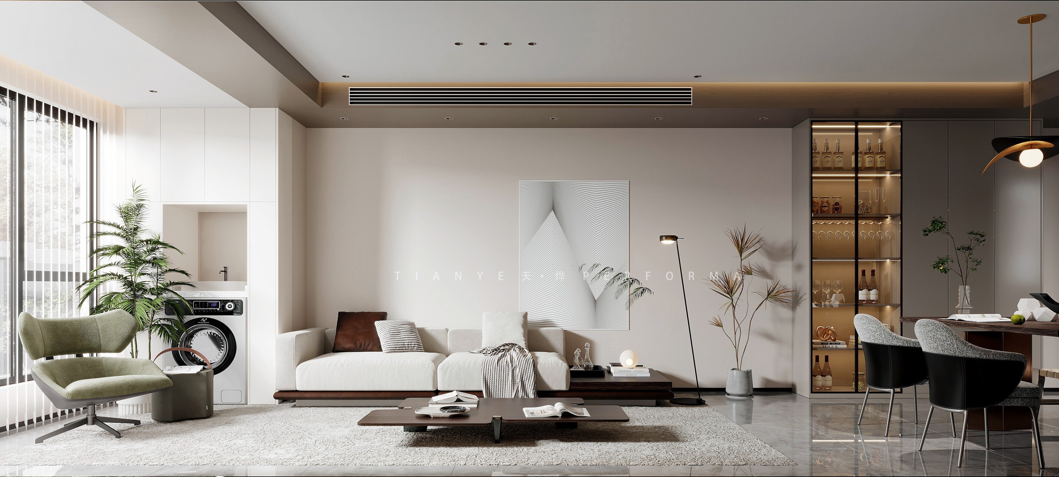 现代简约客餐厅案例[ID: 104744046]_建e效果图