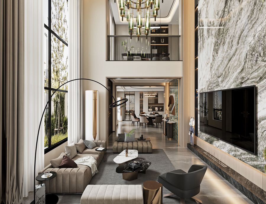 现代挑空别墅家装效果图-设计效果图-建e室内设计网