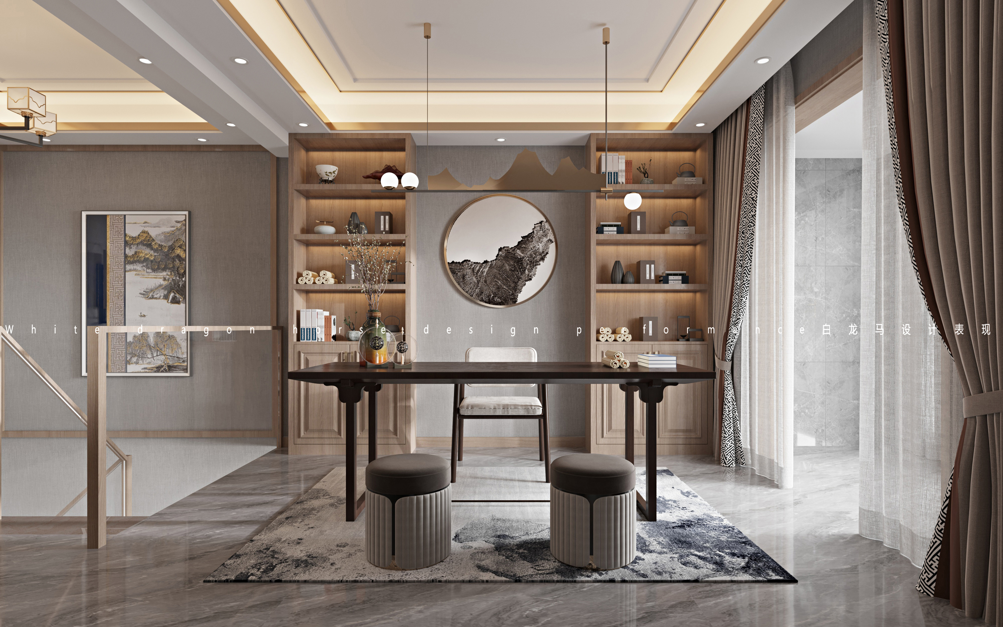 新中式客餐厅效果图[ID: 113525775]_建e效果图