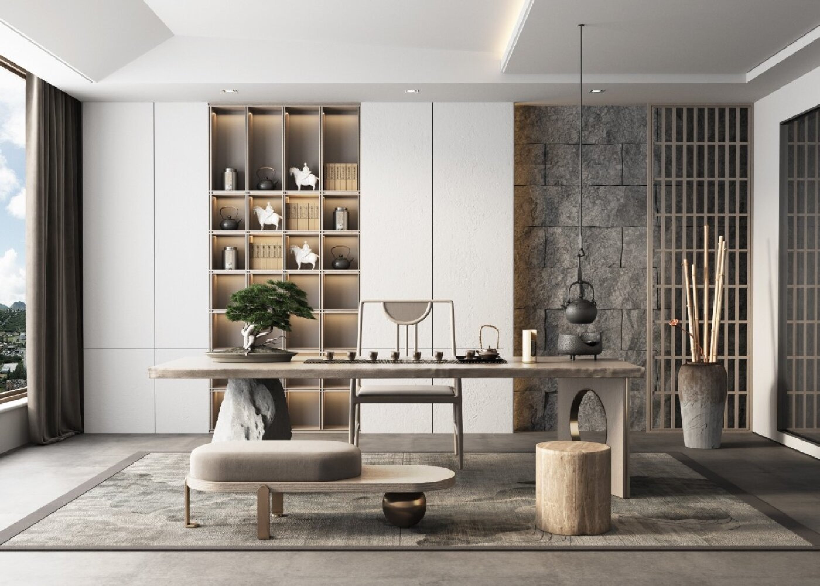 现代中式风格茶室室内设计效果图[ID: 114640046]_建e效果图