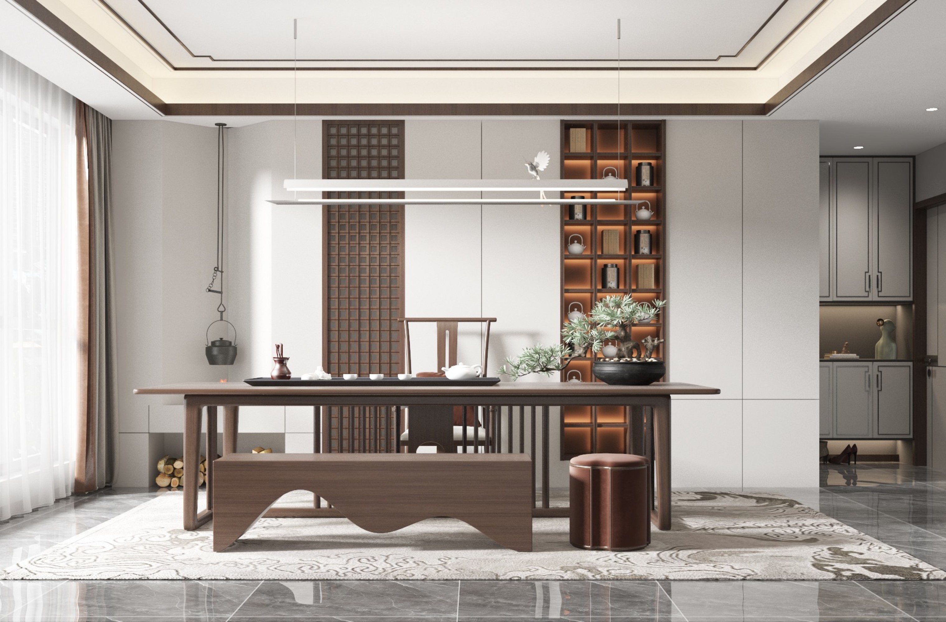 现代中式风格茶室室内设计效果图[ID: 114640046]_建e效果图