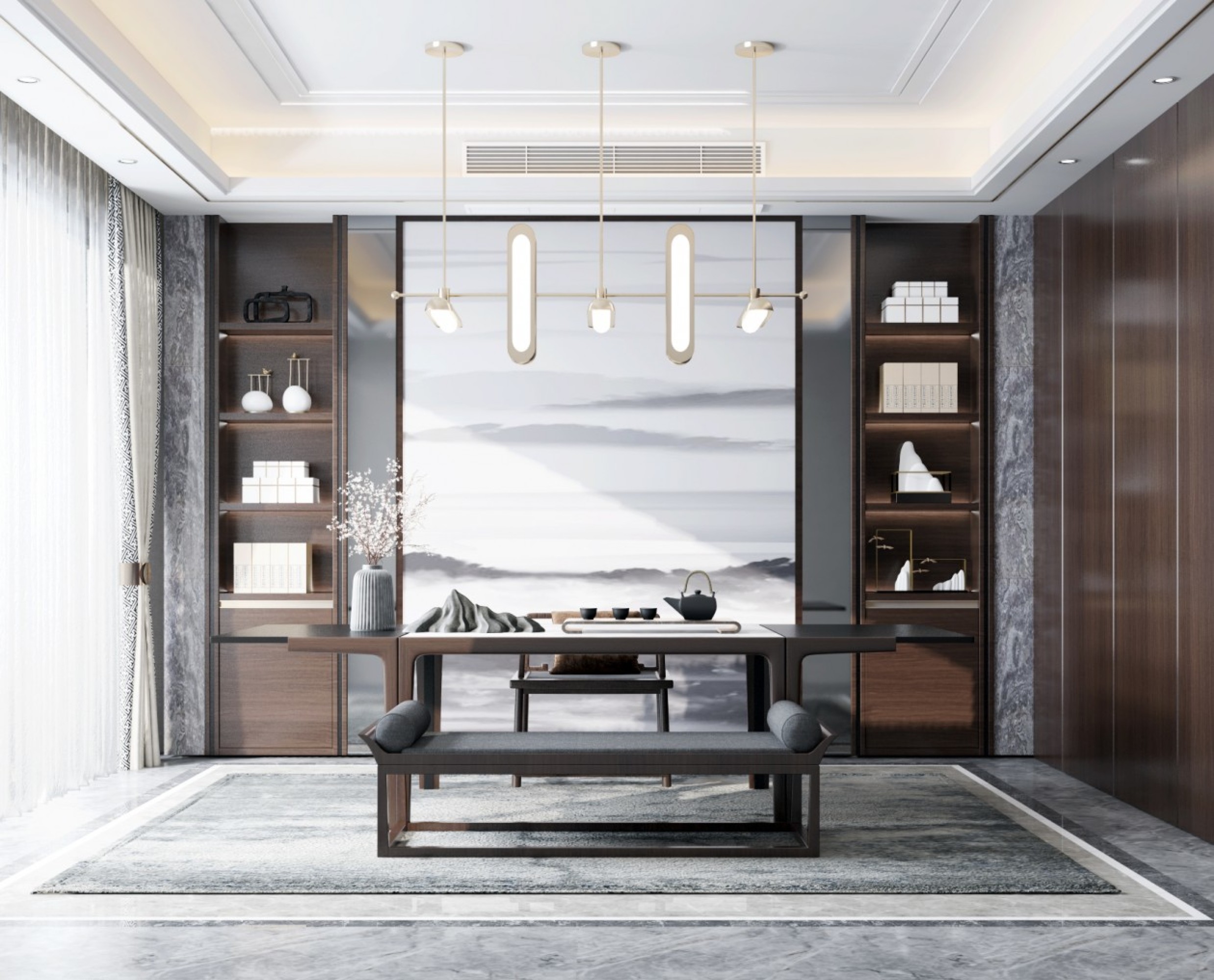 现代中式风格茶室室内设计效果图[ID: 114640030]_建e效果图