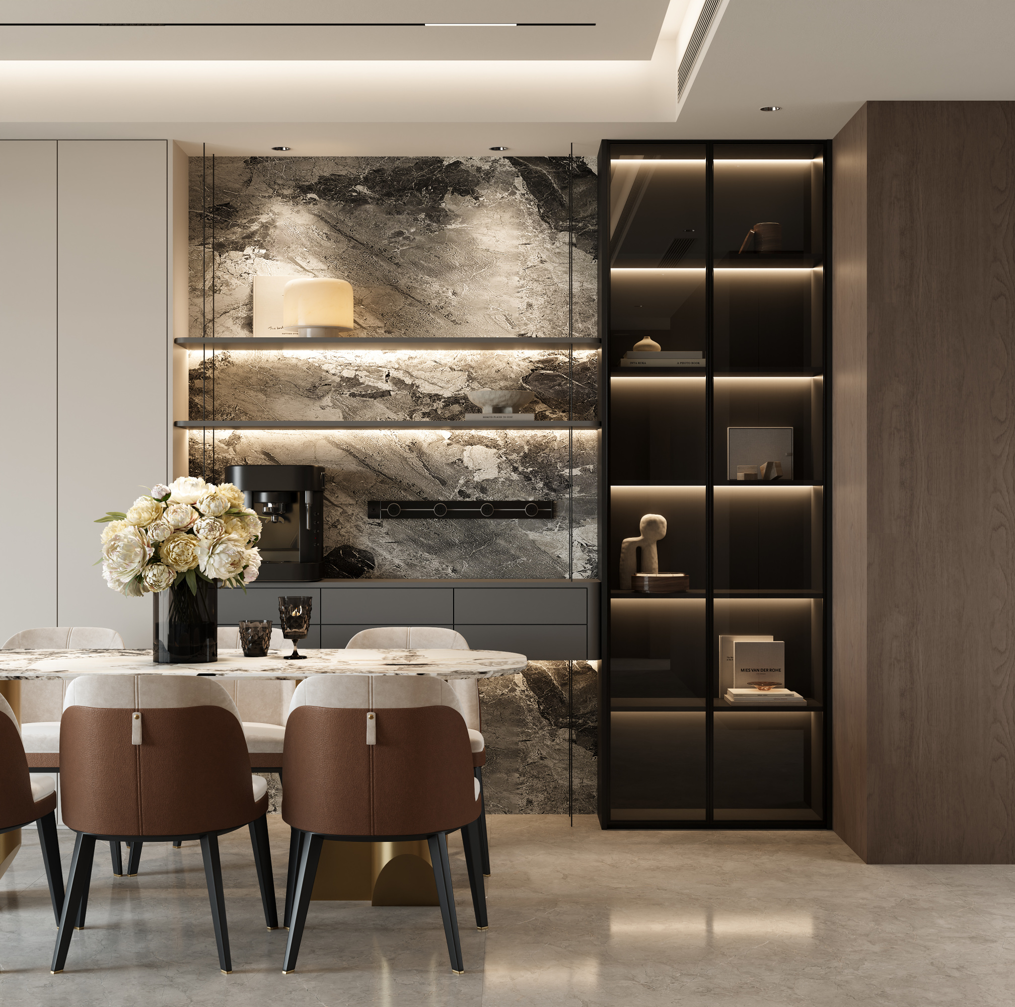 意式轻奢风客餐厅———白龙马效果图[ID: 116147452]_建e效果图