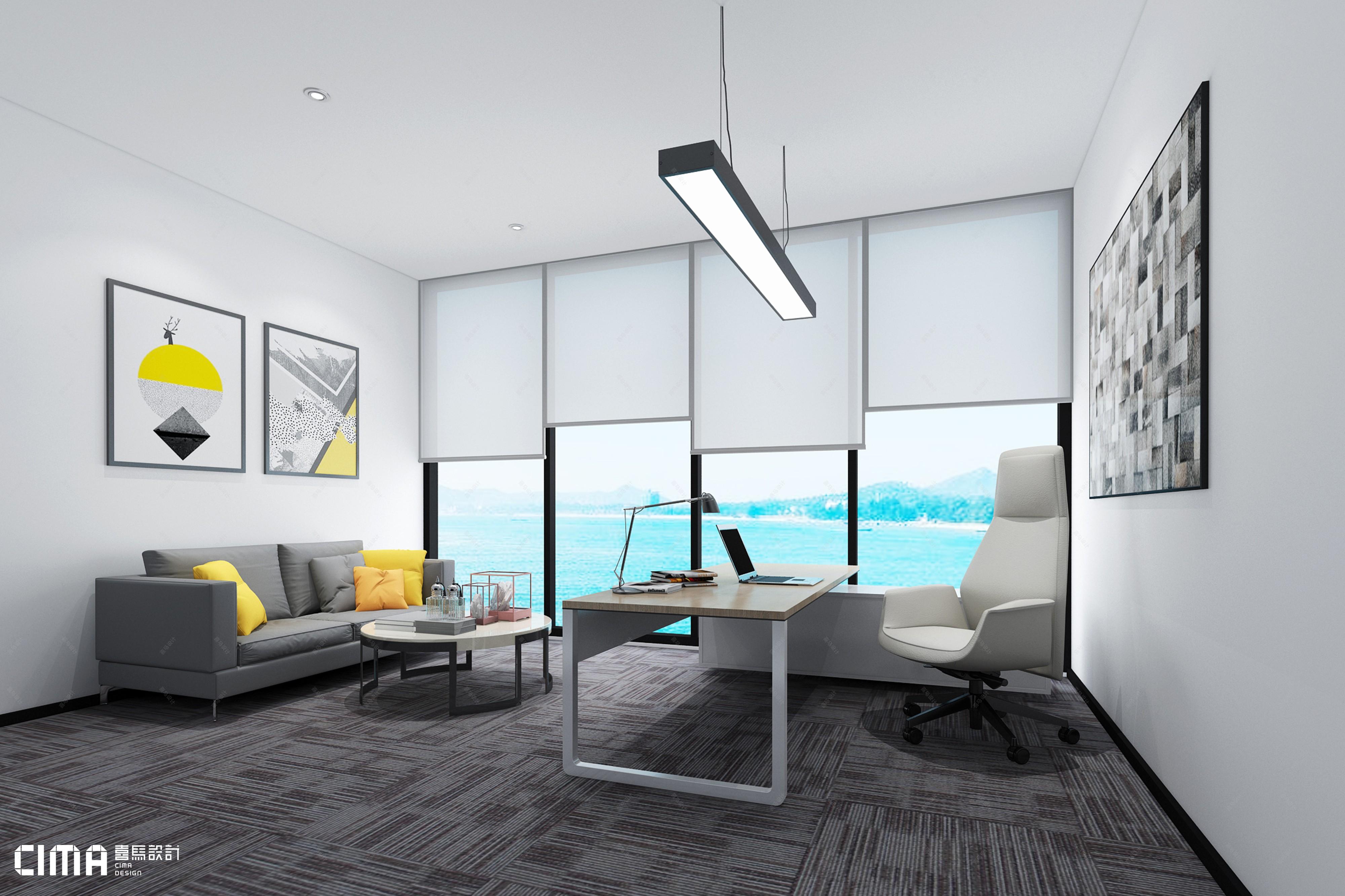 小型办公室小而明亮温暖,素灰色里点缀暖色让空间不会沉闷,显得活力而