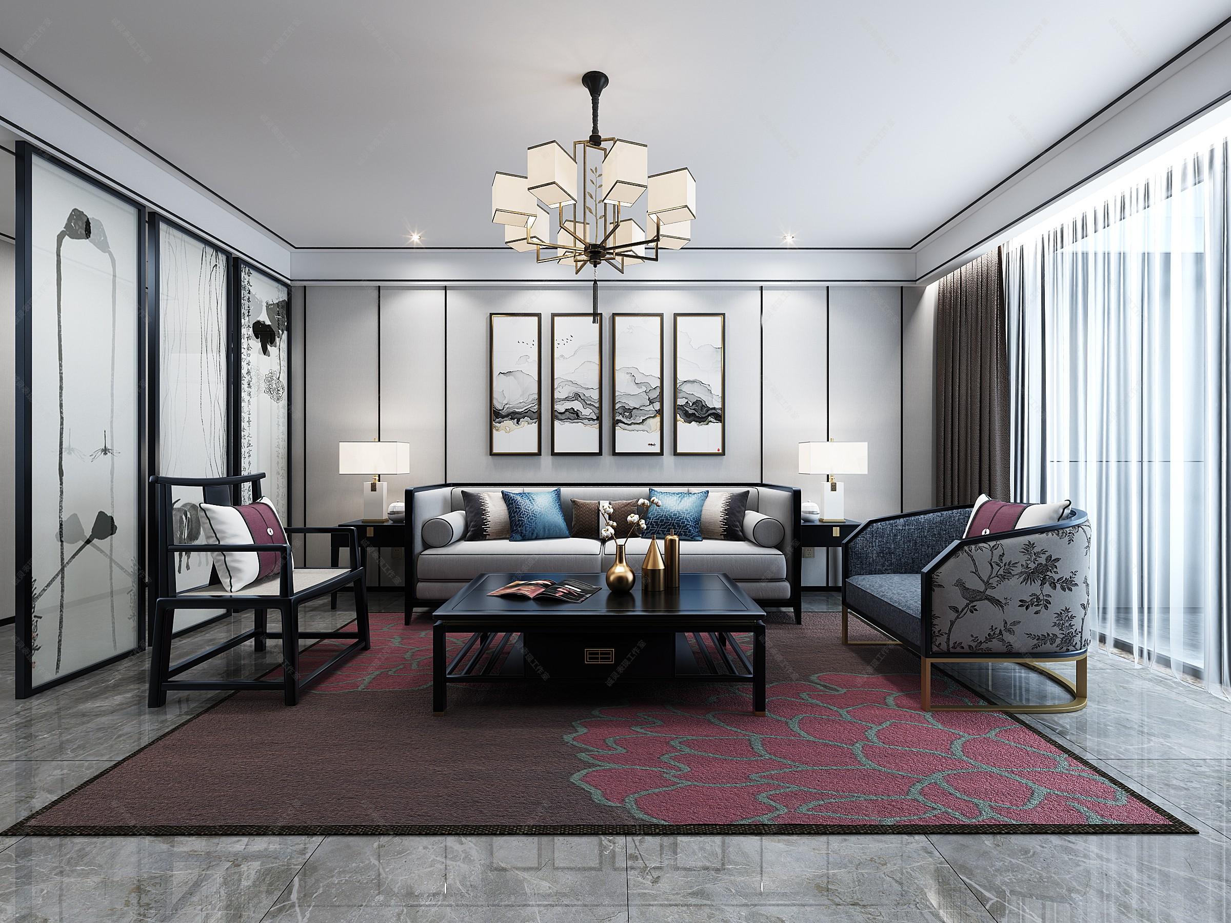 新中式客餐厅设计 - 效果图交流区-建e室内设计网